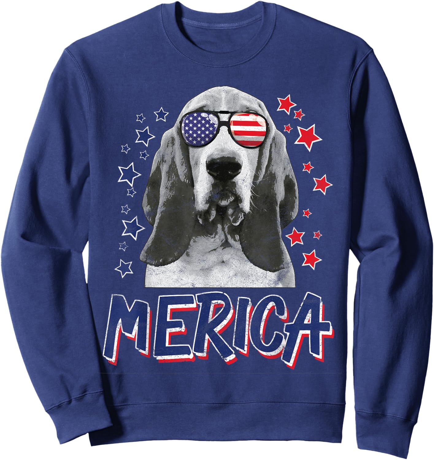 Merica Basset Hound Dog 4th Of July USA Gift Sweatshirt - Sweatshirt | Navy