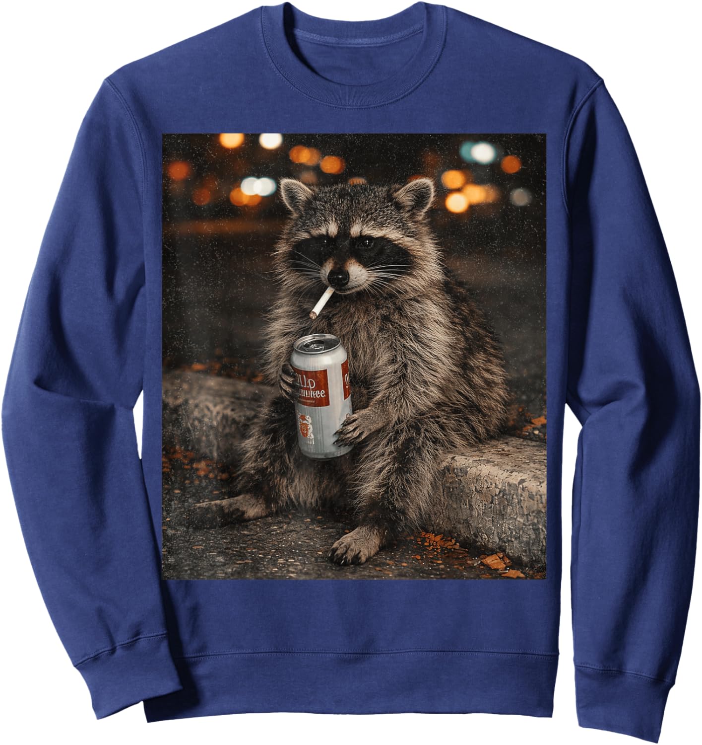 Cigarette Raccoon Funny Smoking Raccoon Gen Z Meme Sweatshirt - Sweatshirt | Navy