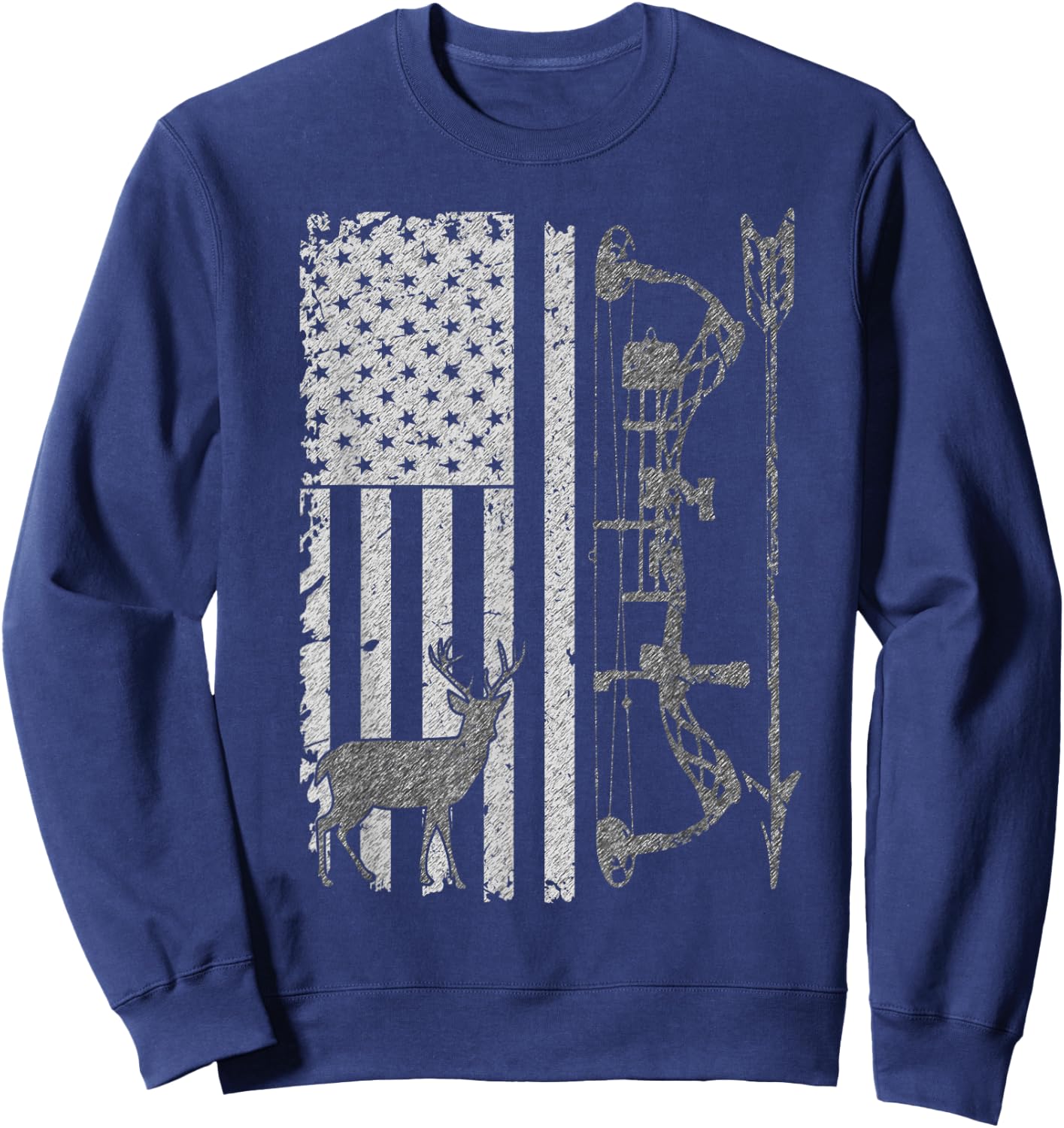 American Deer Hunting Bow Hunter Flag Accessories Hunt Gift Sweatshirt - Sweatshirt | Navy