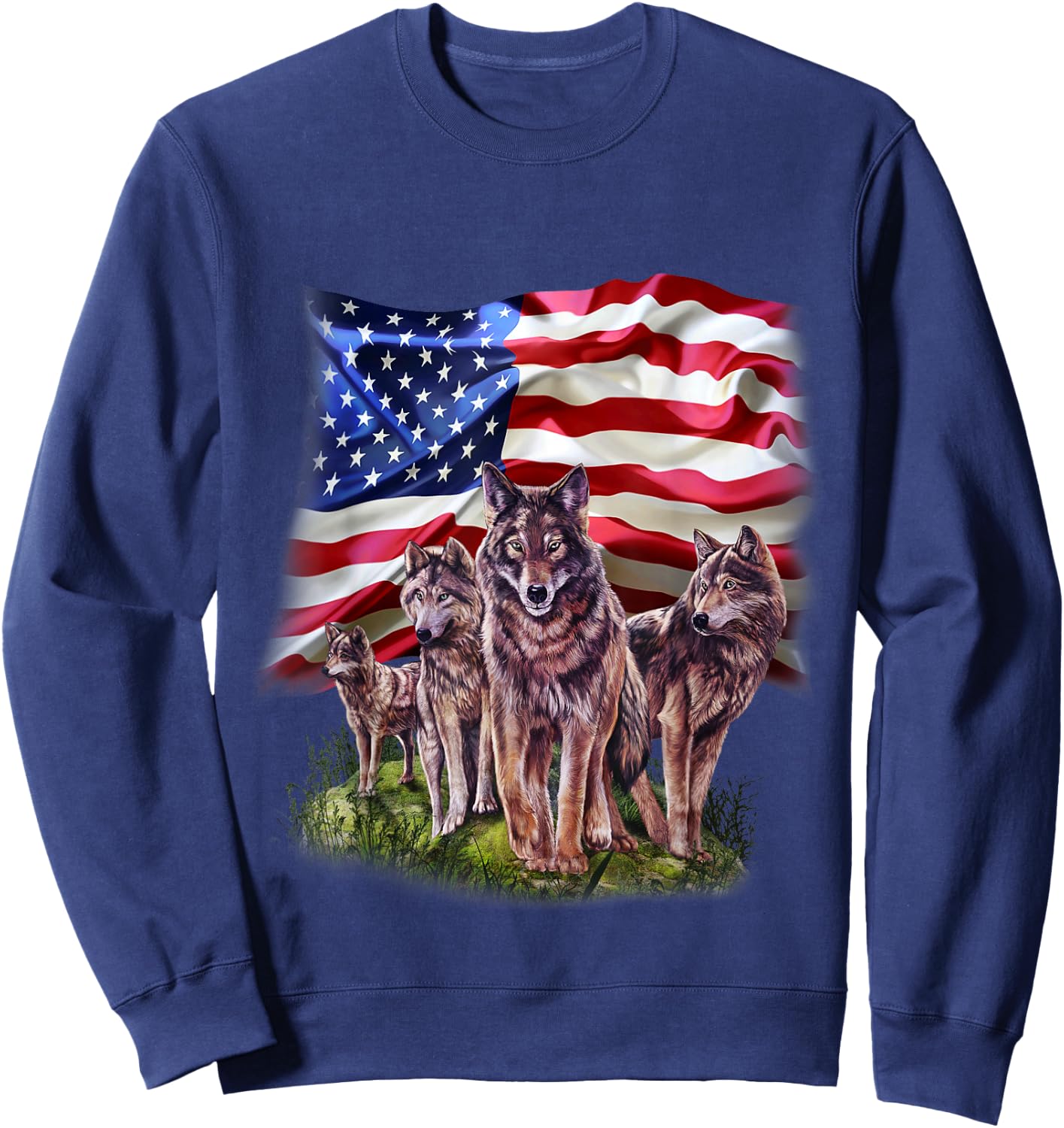 Patriotic USA Wolves Pack, North America Wolf Sweatshirt - Sweatshirt | Navy
