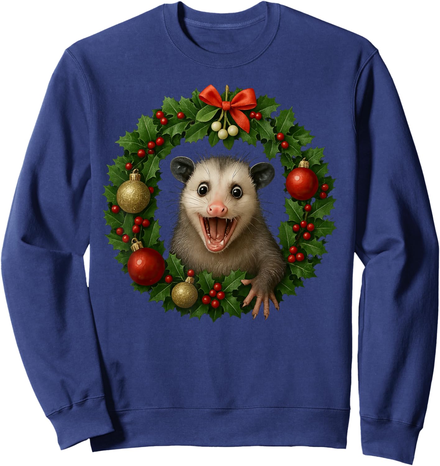 Funny Possum Christmas Wreath Xmas Opossum Sweatshirt - Sweatshirt | Navy