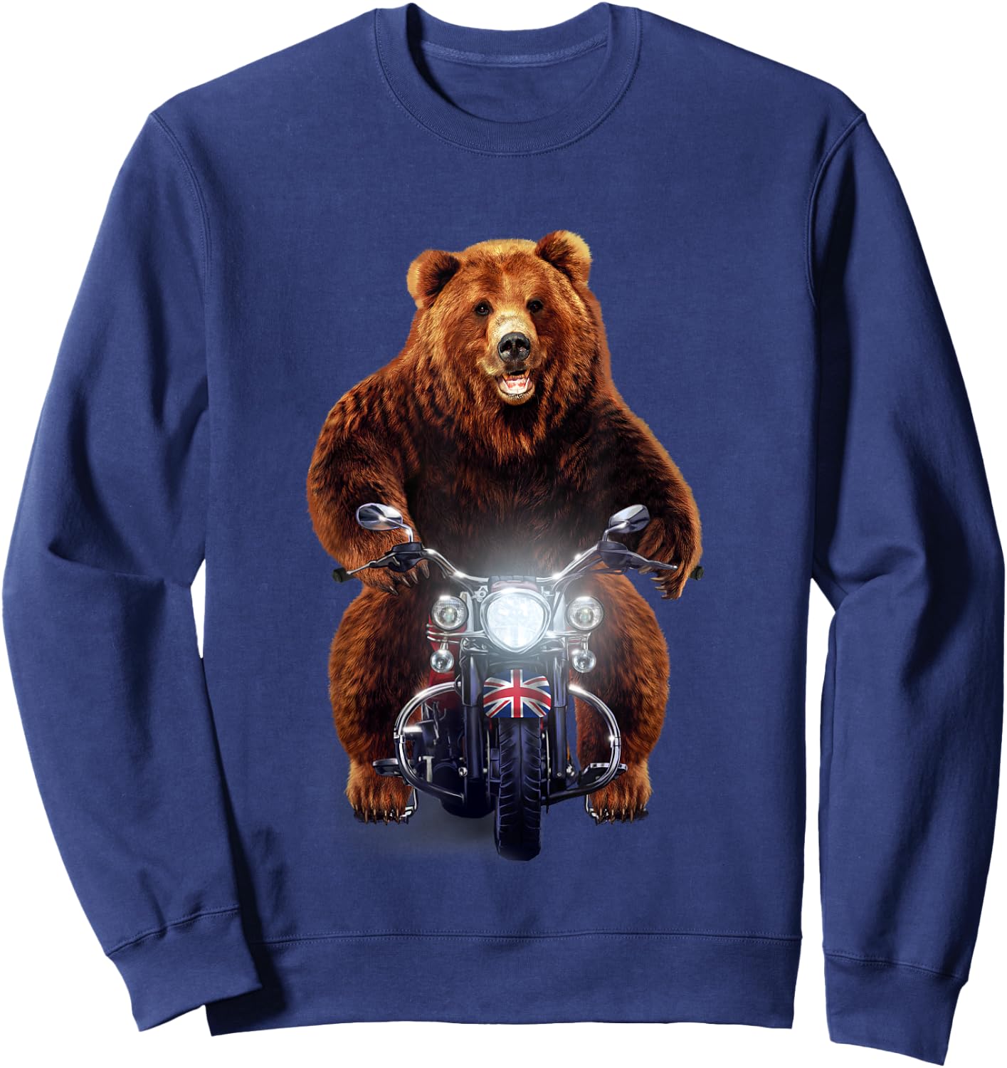 Biker Grizzly Bear Riding Motorcycle Sweatshirt - Sweatshirt | Navy