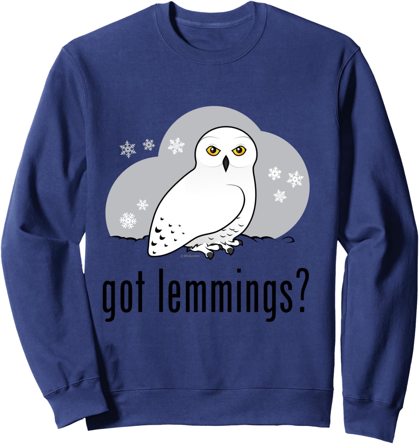 Funny Cartoon Snowy Owl Spoof: Got Lemmings? Sweatshirt - Sweatshirt | Navy