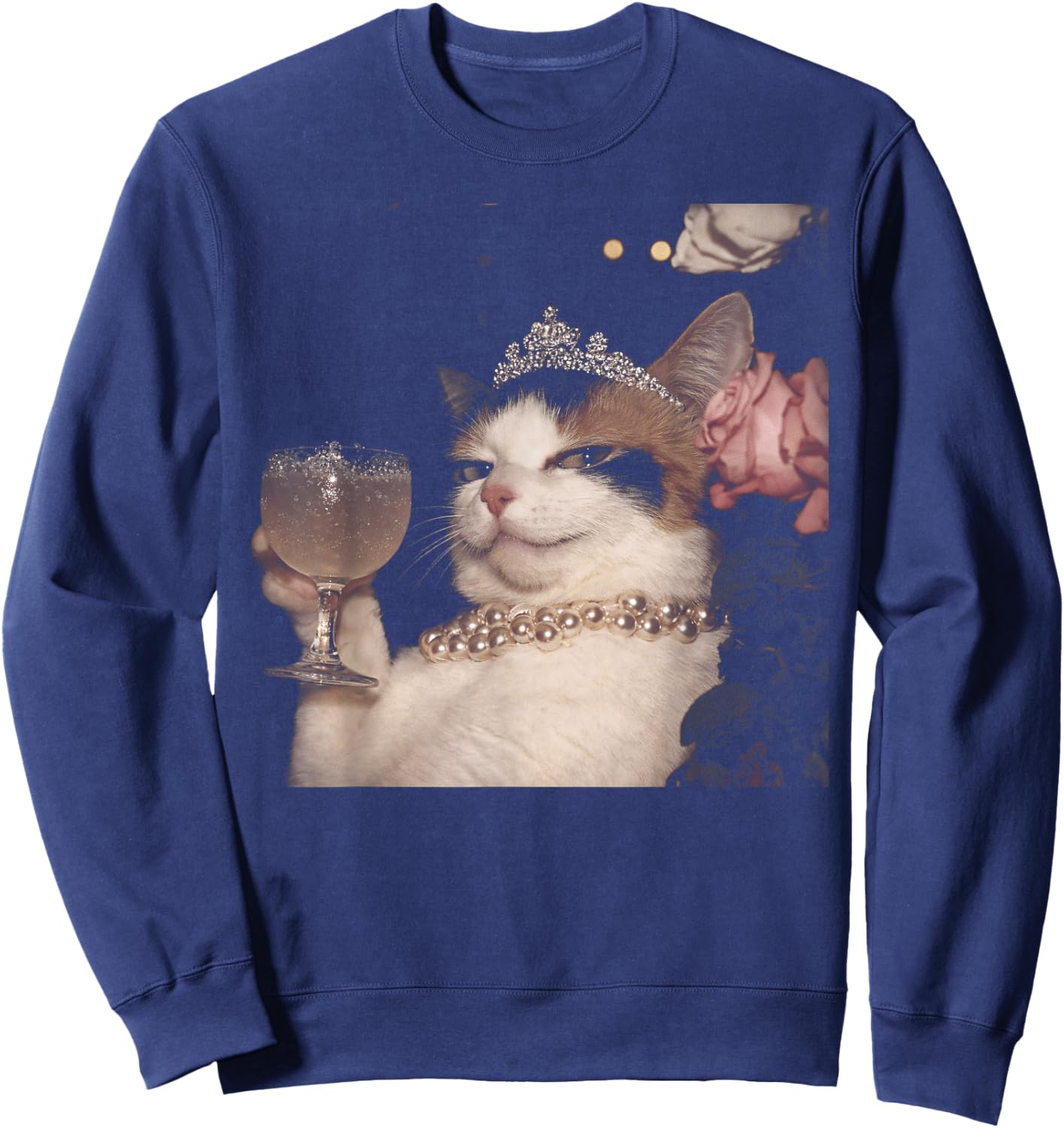 Retro Elengant Cat Funny Meme Cringe Sweatshirt - Sweatshirt | Navy