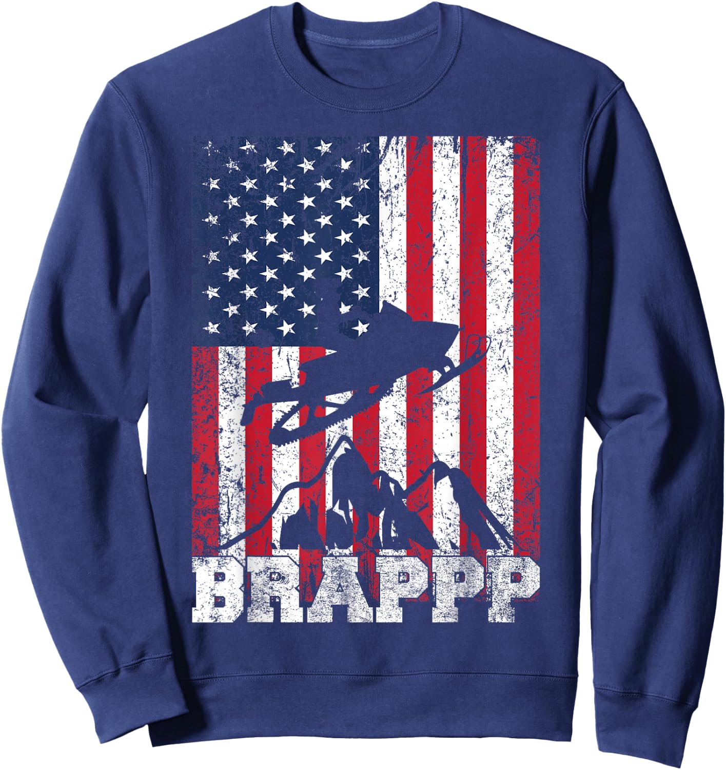 USA American Flag Snowmobiling Brap Snowmobile Rider Winter Sweatshirt - Sweatshirt | Navy