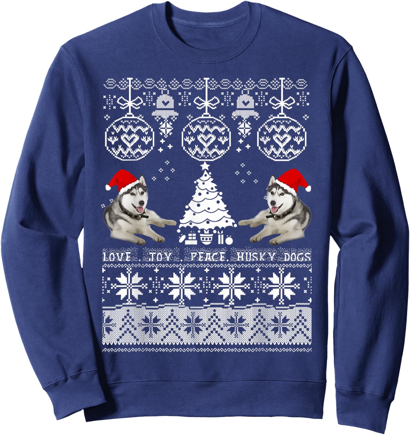 Cute Husky Christmas Sweater Shirt-Love Joy Peace Husky Dogs Sweatshirt - Sweatshirt | Navy