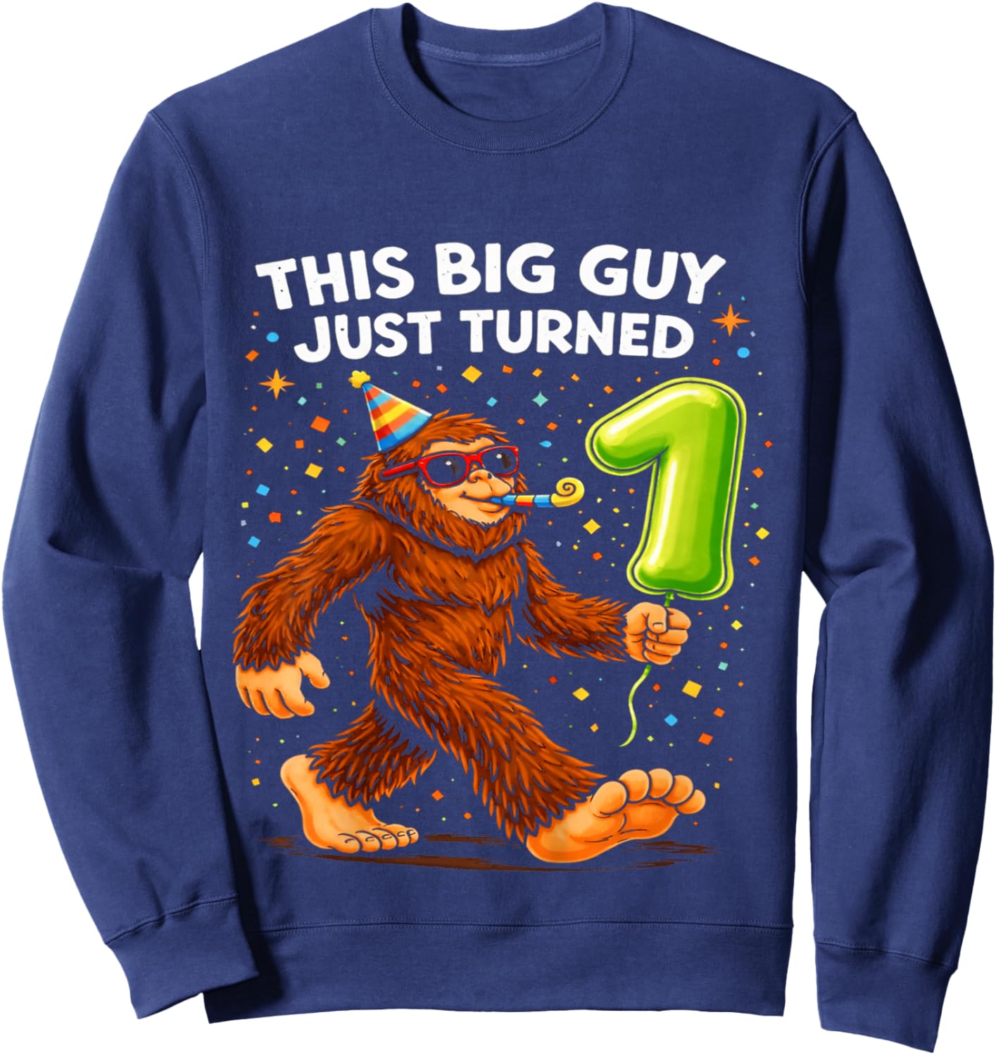 Kids Bigfoot One 1st Birthday Sasquatch 1 Year Old Birthday Boys Sweatshirt - Sweatshirt | Navy