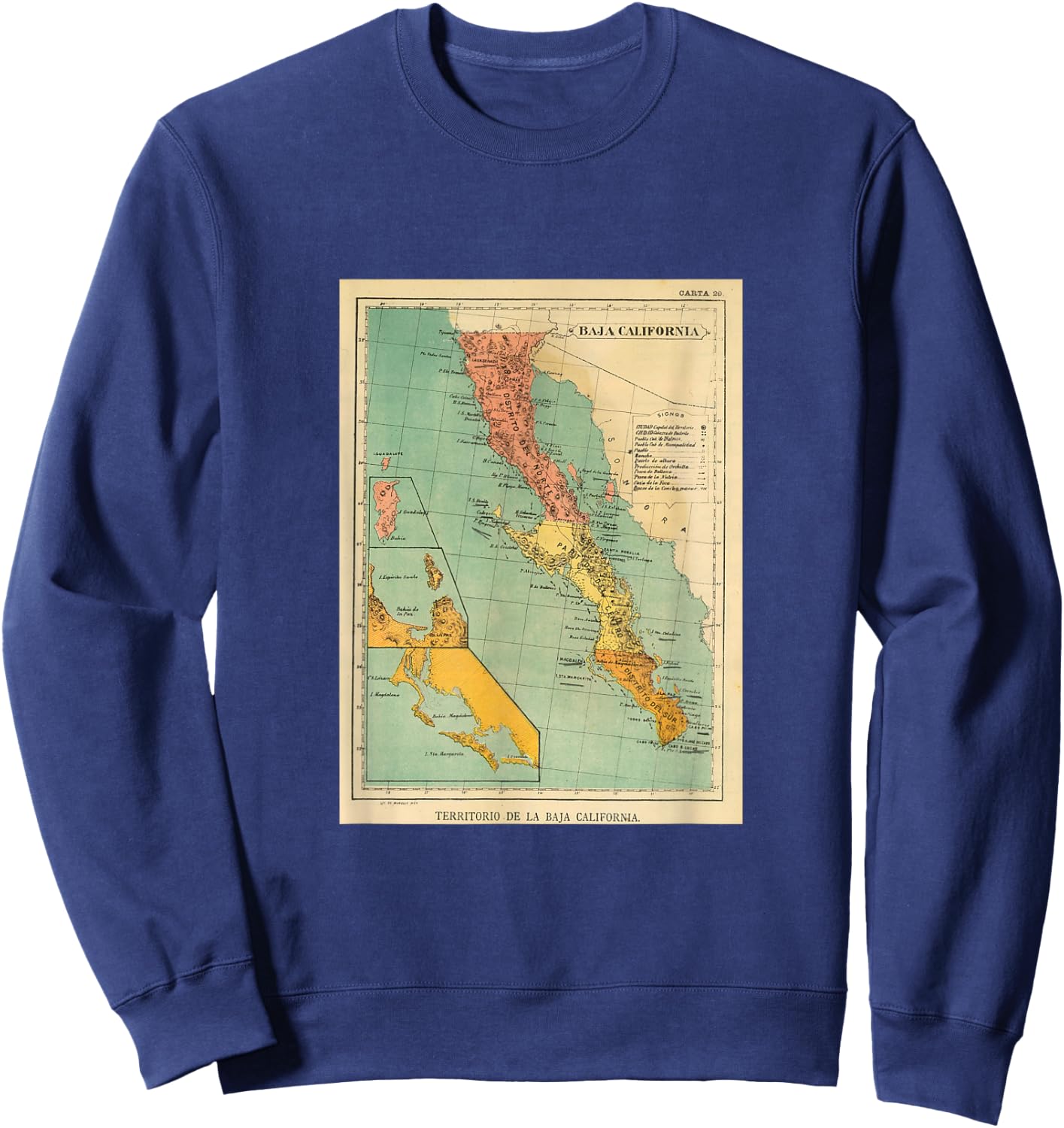 Baja California Map T Shirt Sweatshirt - Sweatshirt | Navy