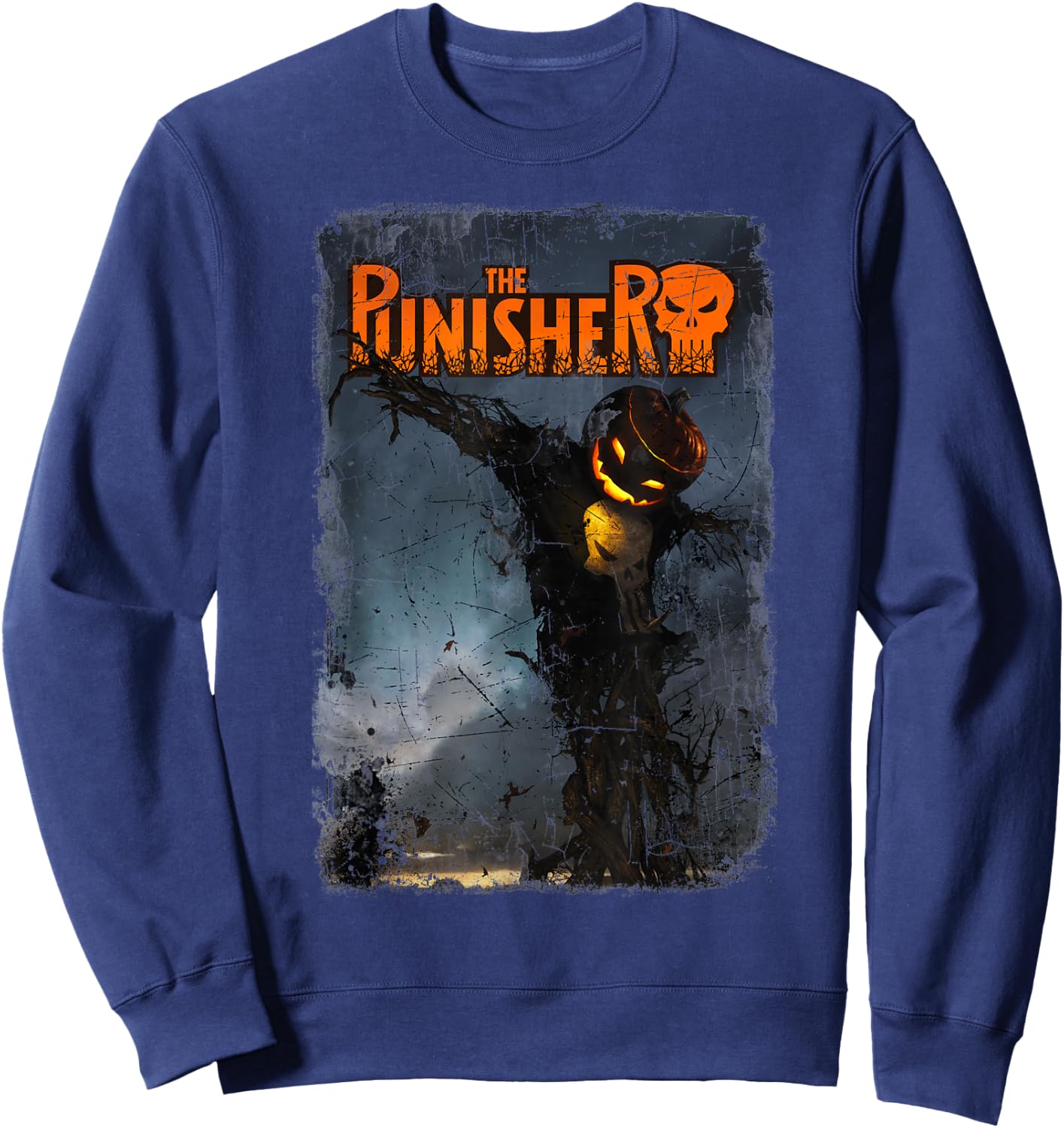 Marvel The Punisher Pumpkin Head Scarecrow Halloween Sweatshirt - Sweatshirt | Navy