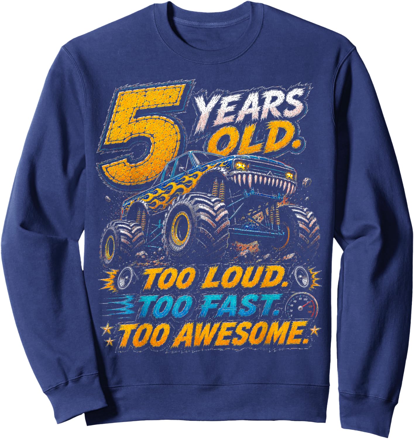 Monster Truck 5th Birthday Shirt 5 Year Old 5th Birthday Boy Sweatshirt - Sweatshirt | Navy