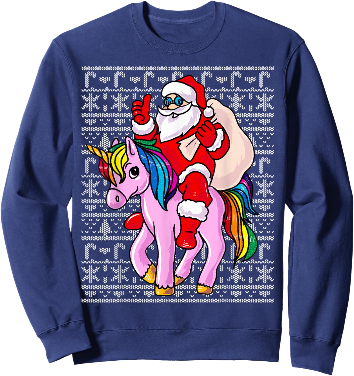 Santa Claus Pink Unicorn Girls Ugly Christmas Kids Sweatshirt - Sweatshirt | Navy
