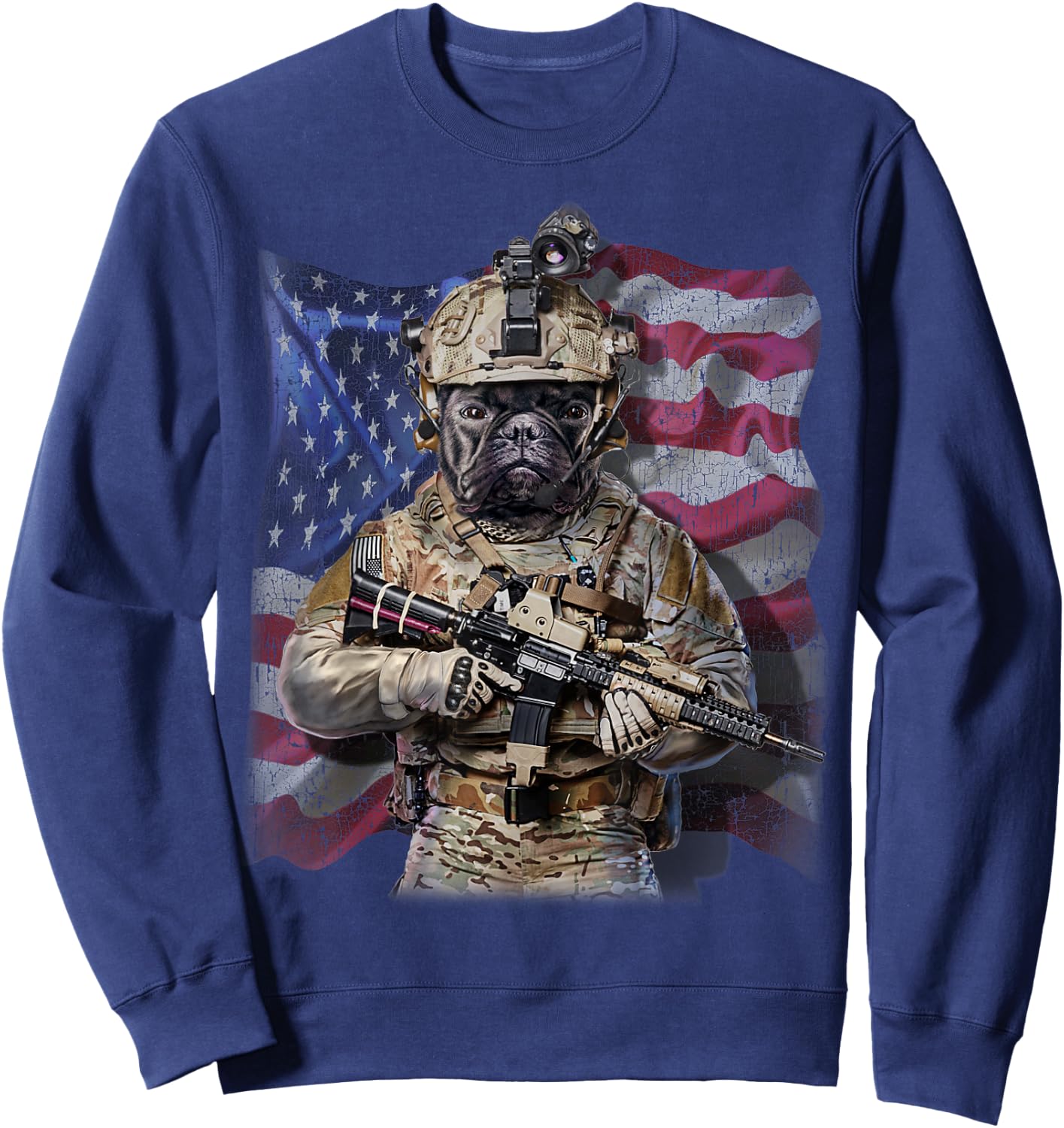 USA America Patriot French Bull Dog as Army Commando Sweatshirt - Sweatshirt | Navy