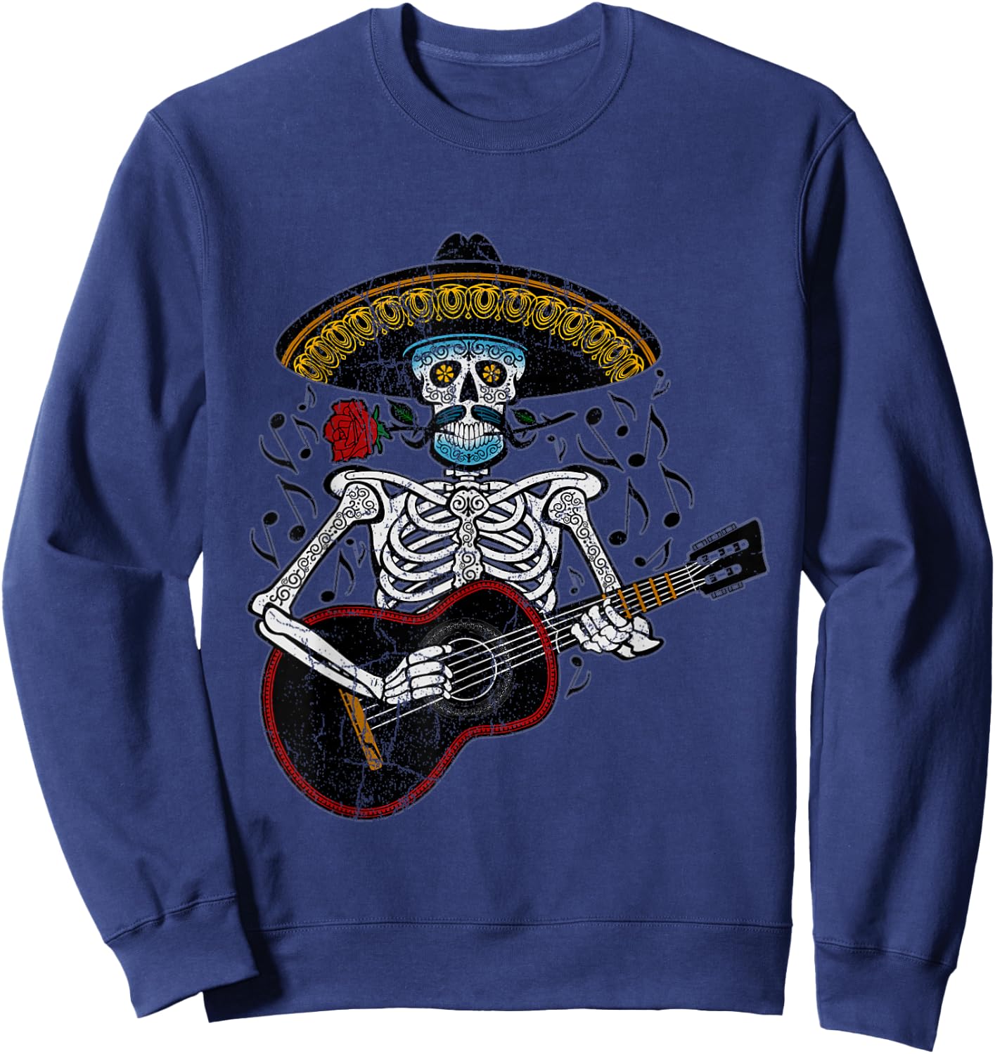 Mariachi Skeleton Playing Guitar Day of The Dead Sweatshirt - Sweatshirt | Navy