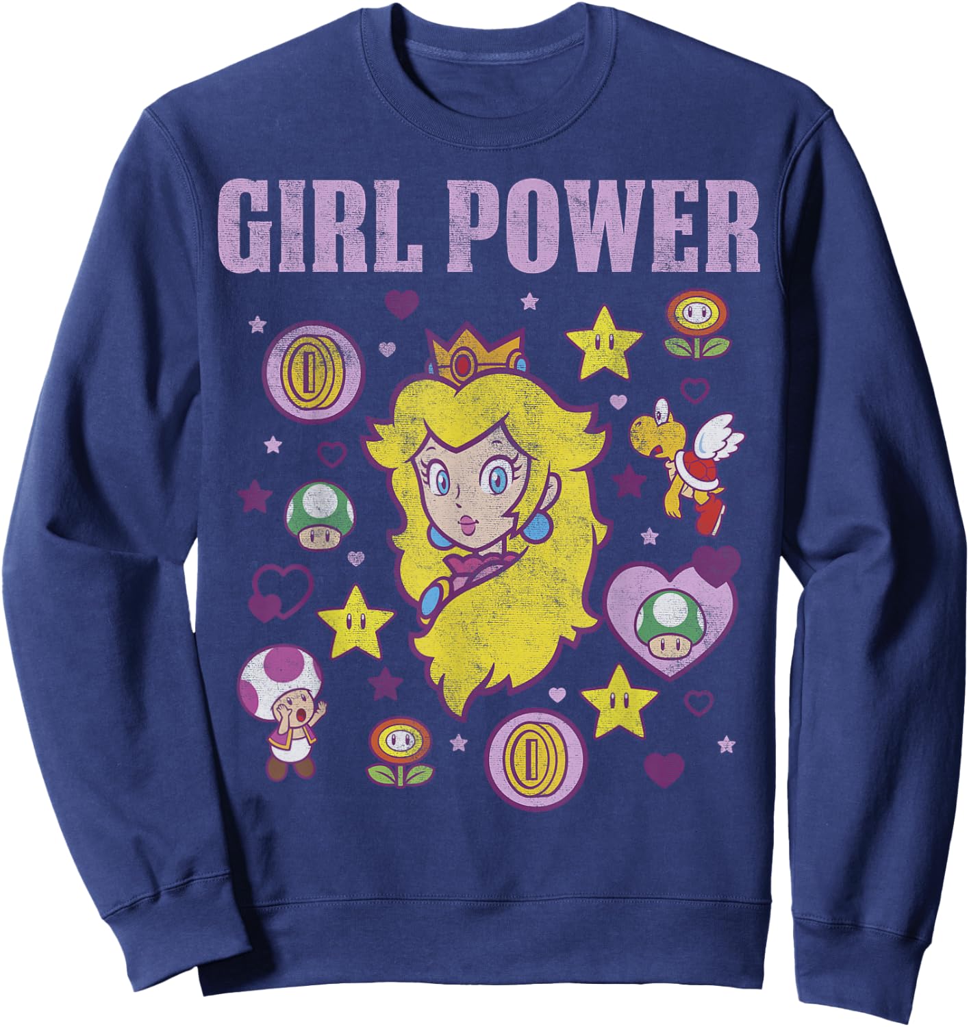 Nintendo Super Mario Peach Girl Power Icons Graphic Sweatshirt - Sweatshirt | Navy