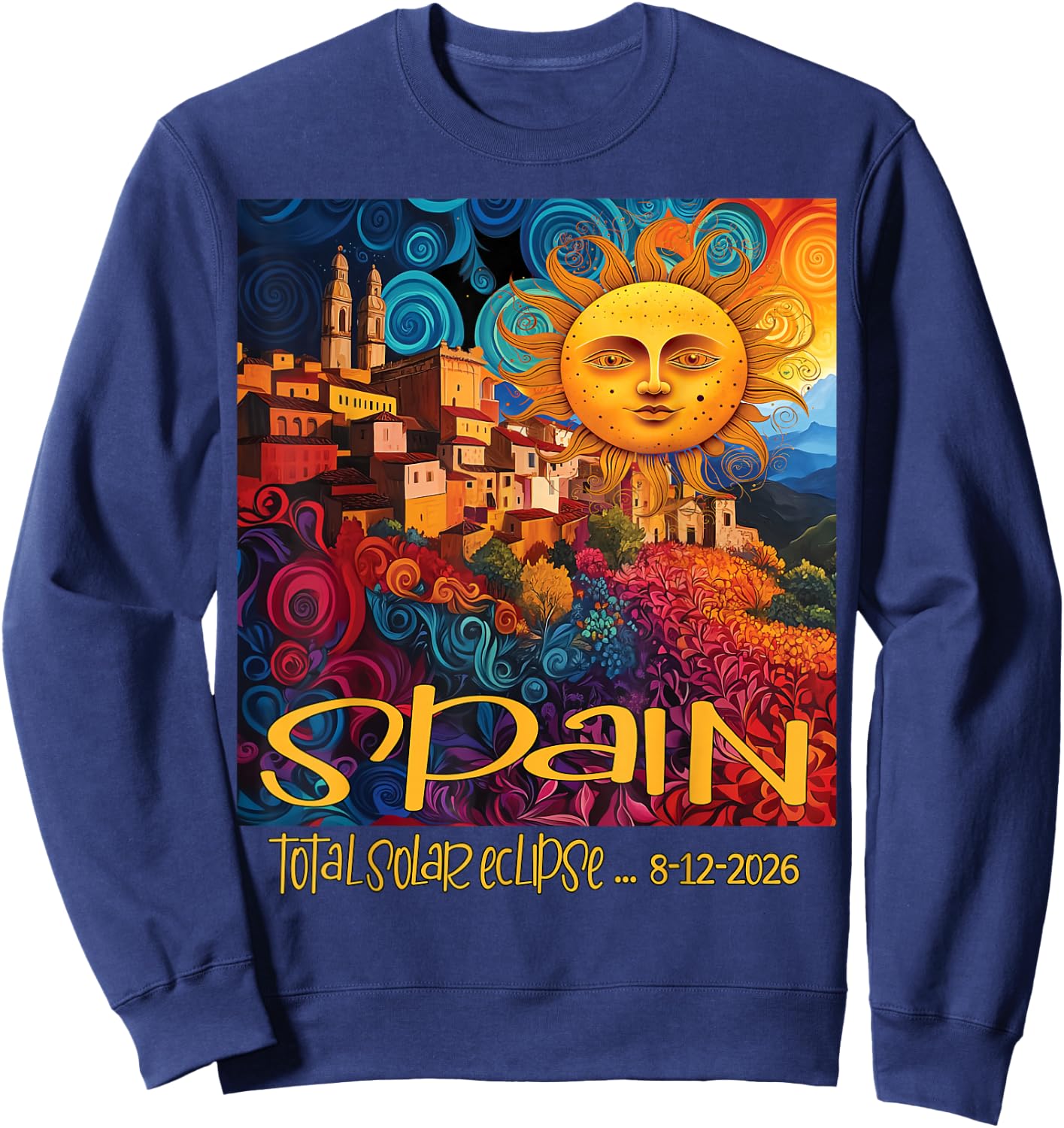 2026 Total Solar Eclipse Spain Cosmic Memorabilia Sweatshirt - Sweatshirt | Navy