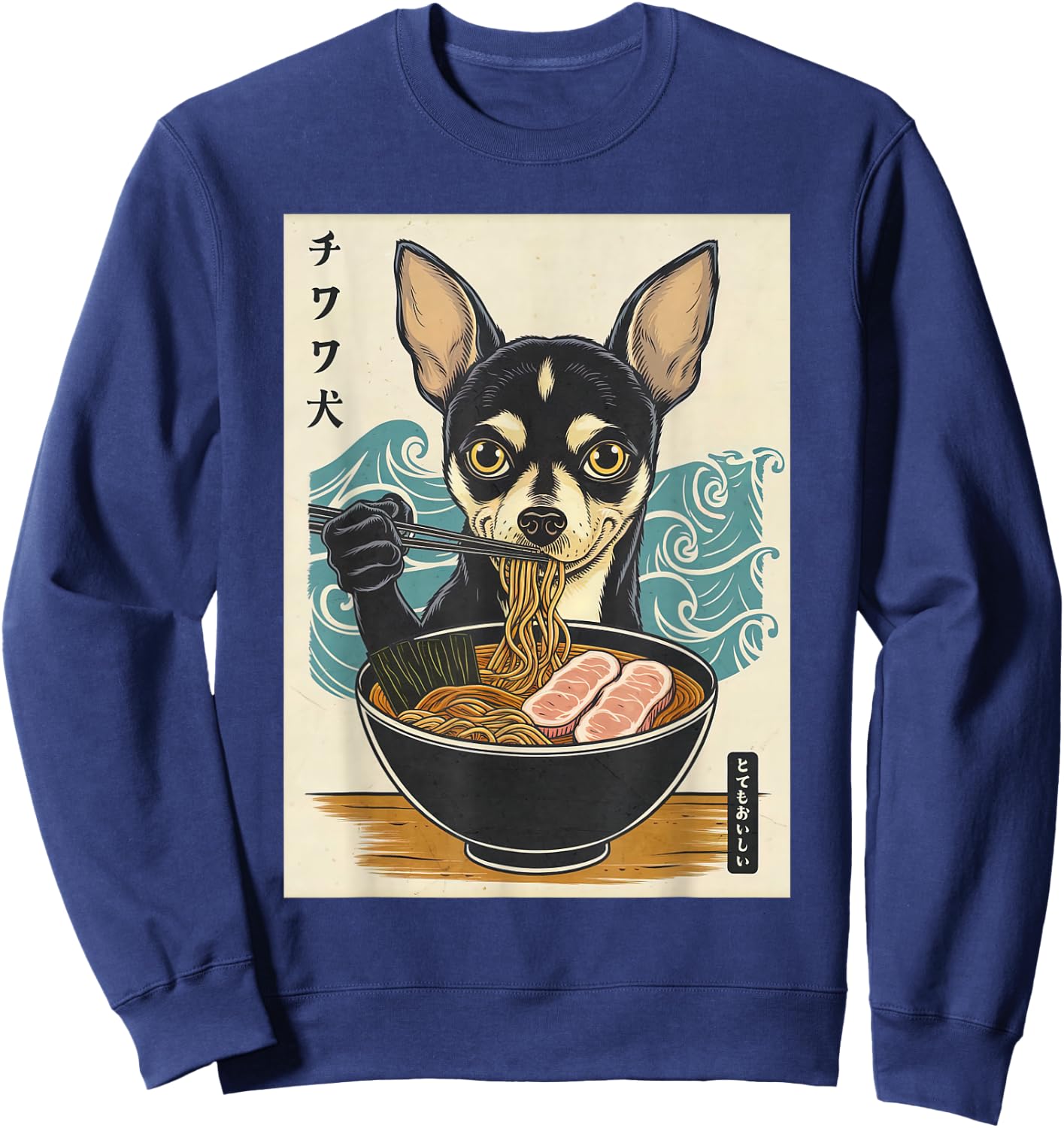 Dog Ramen Japanese Anime Cute Kawaii Chihuahua Eat Ramen Sweatshirt - Sweatshirt | Navy