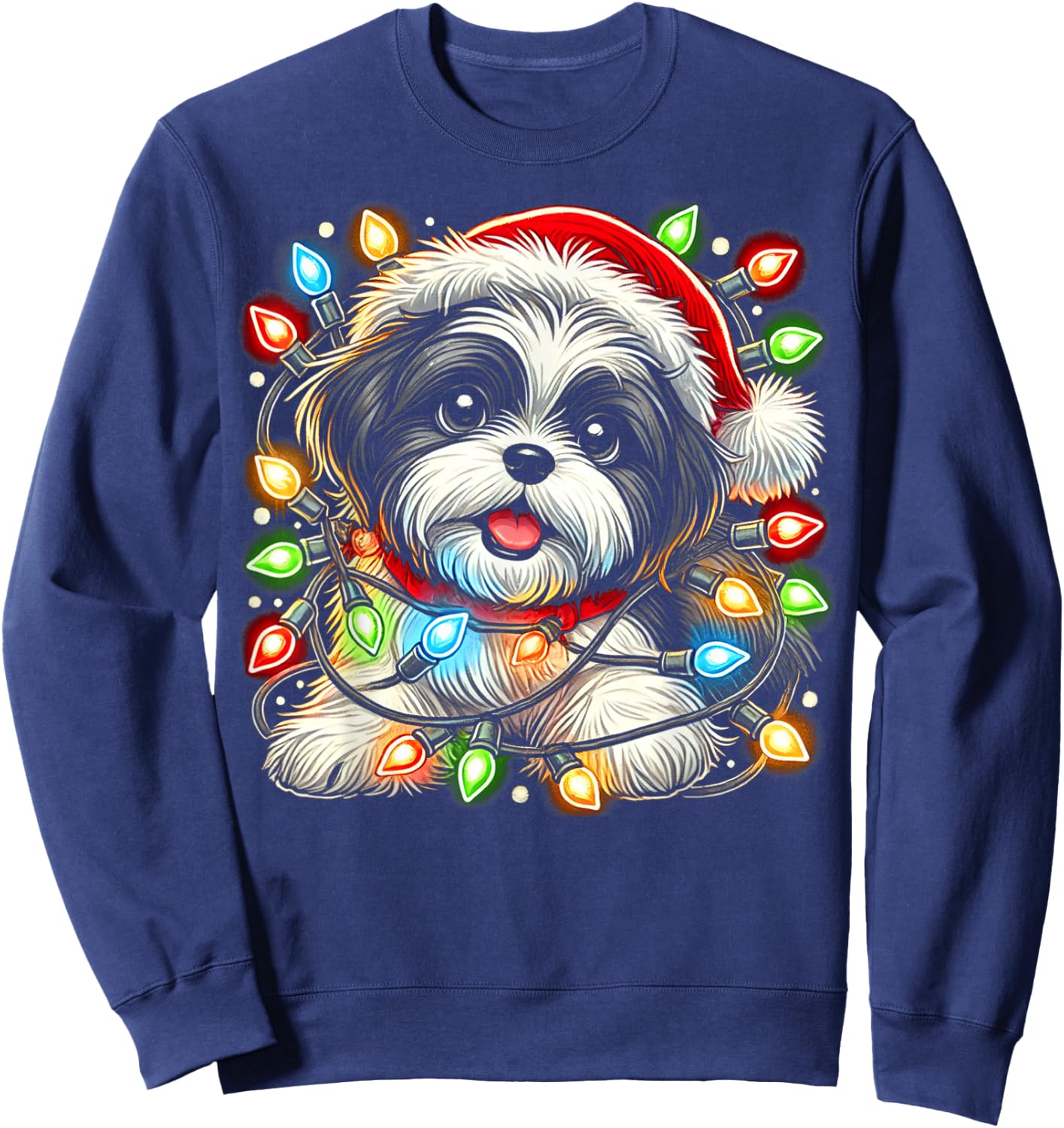 Merry Christmas Xmas Shih Tzu Santa Dog Sweatshirt - Sweatshirt | Navy