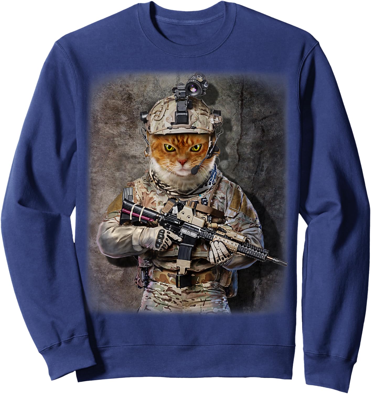Tabby Cat as Army Commando in Full Tactical Gear Sweatshirt - Sweatshirt | Navy