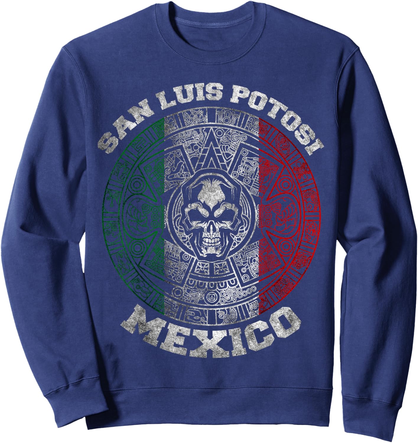 San Luis Potosi Aztec Mayan Calendar Skull. Mexico Pride Sweatshirt - Sweatshirt | Navy