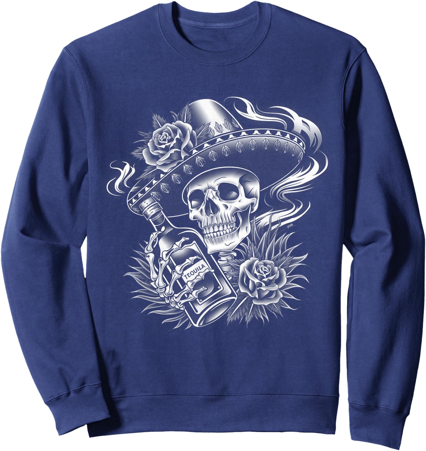 Mexico Vintage Skeleton Tequila Dia De Los Muertos Mexican Sweatshirt - Sweatshirt | Navy