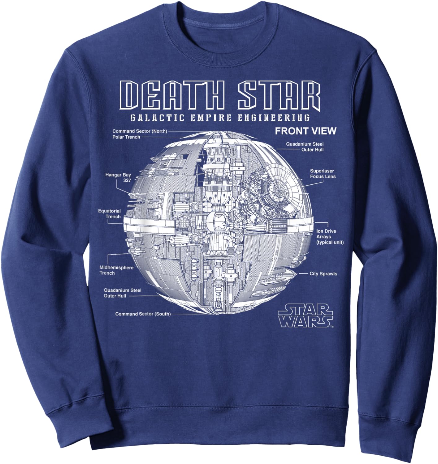 Star Wars Death Star Galactic Empire Engineering Diagram Sweatshirt - Sweatshirt | Navy