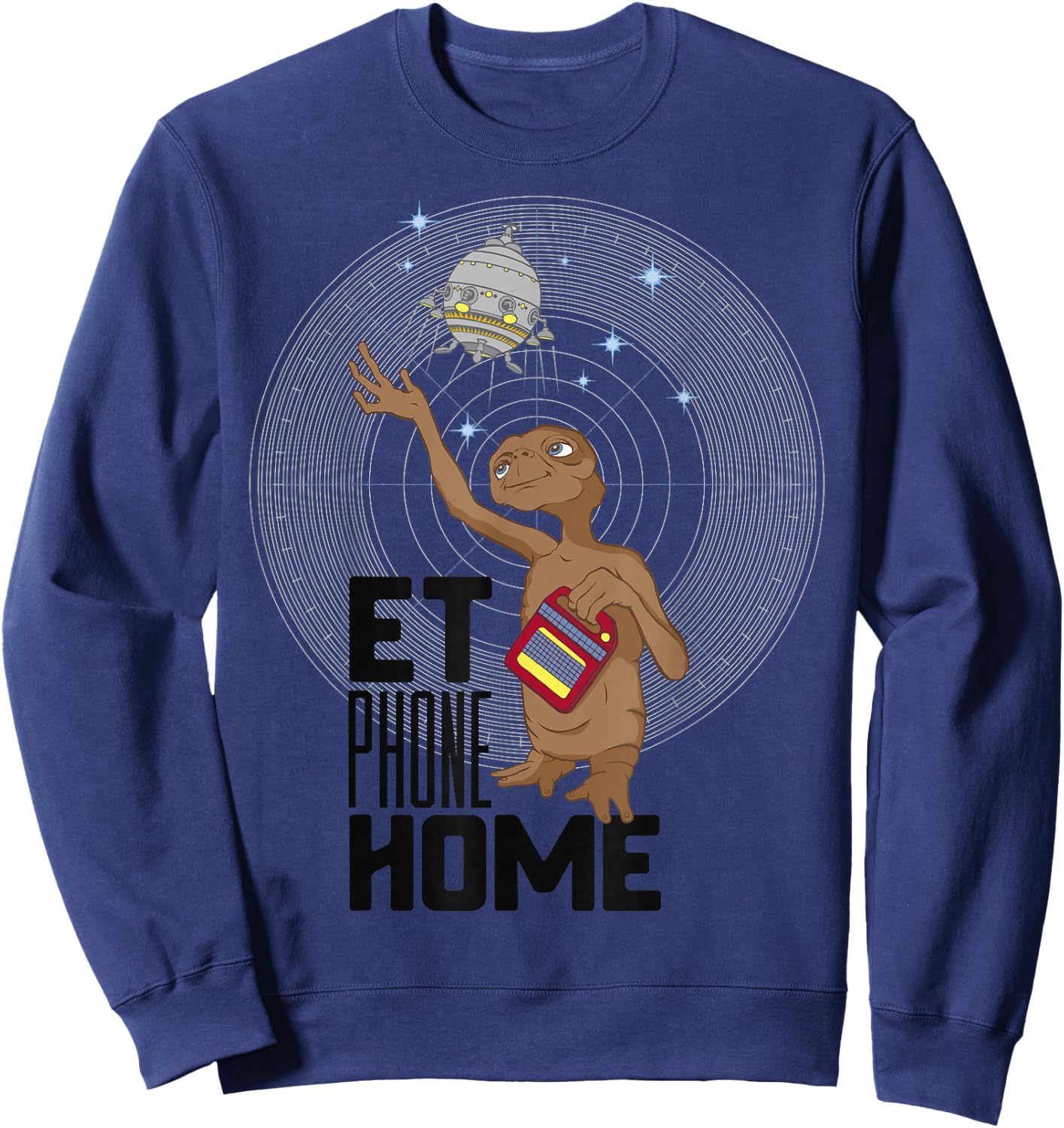 E.T. Phone Home Spaceship Flying Away Graphic Sweatshirt - Sweatshirt | Navy