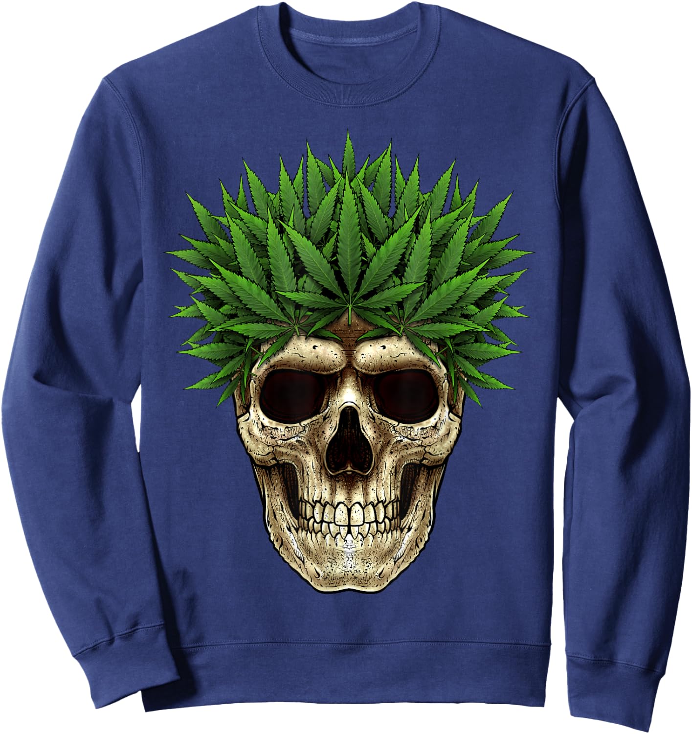 Marijuana Skull Smoke Weed Cannabis 420 Pot Leaf Sugar Skull Sweatshirt - Sweatshirt | Navy