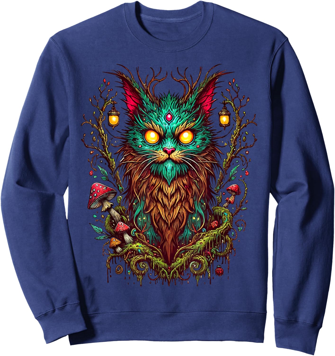 Magic Yule Cat Forest Spirit Mystic Feline Fantasy Witchcore Women Girls Kids Sweatshirt - Sweatshirt | Navy