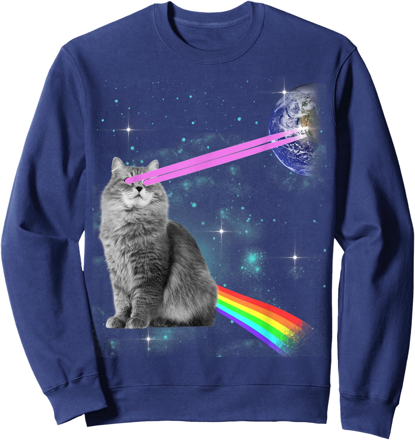 Laser Eyes Space Cat Women Kids Sweatshirt - Sweatshirt | Navy
