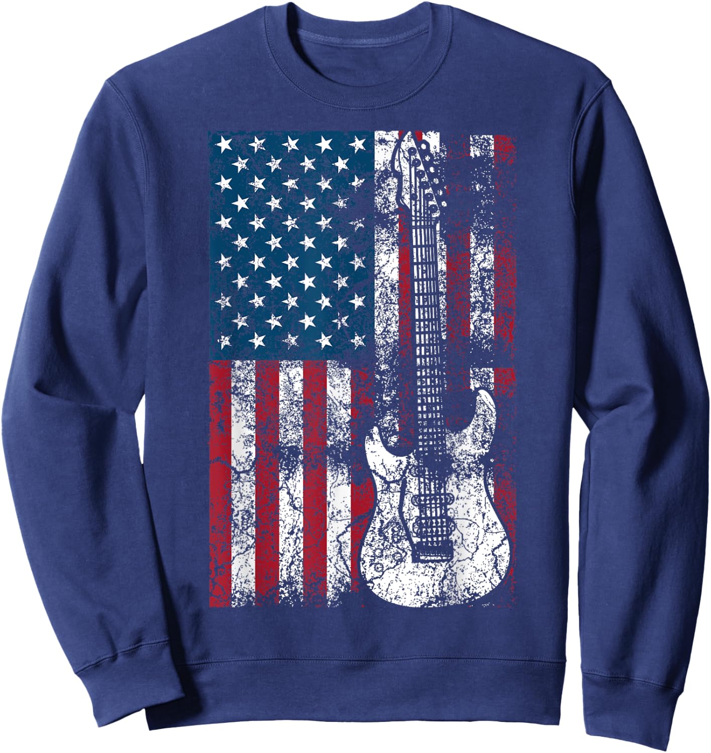 Guitar USA Flag Shirt | Cute Patriotic Guitar Lovers US Gift Sweatshirt - Sweatshirt | Navy