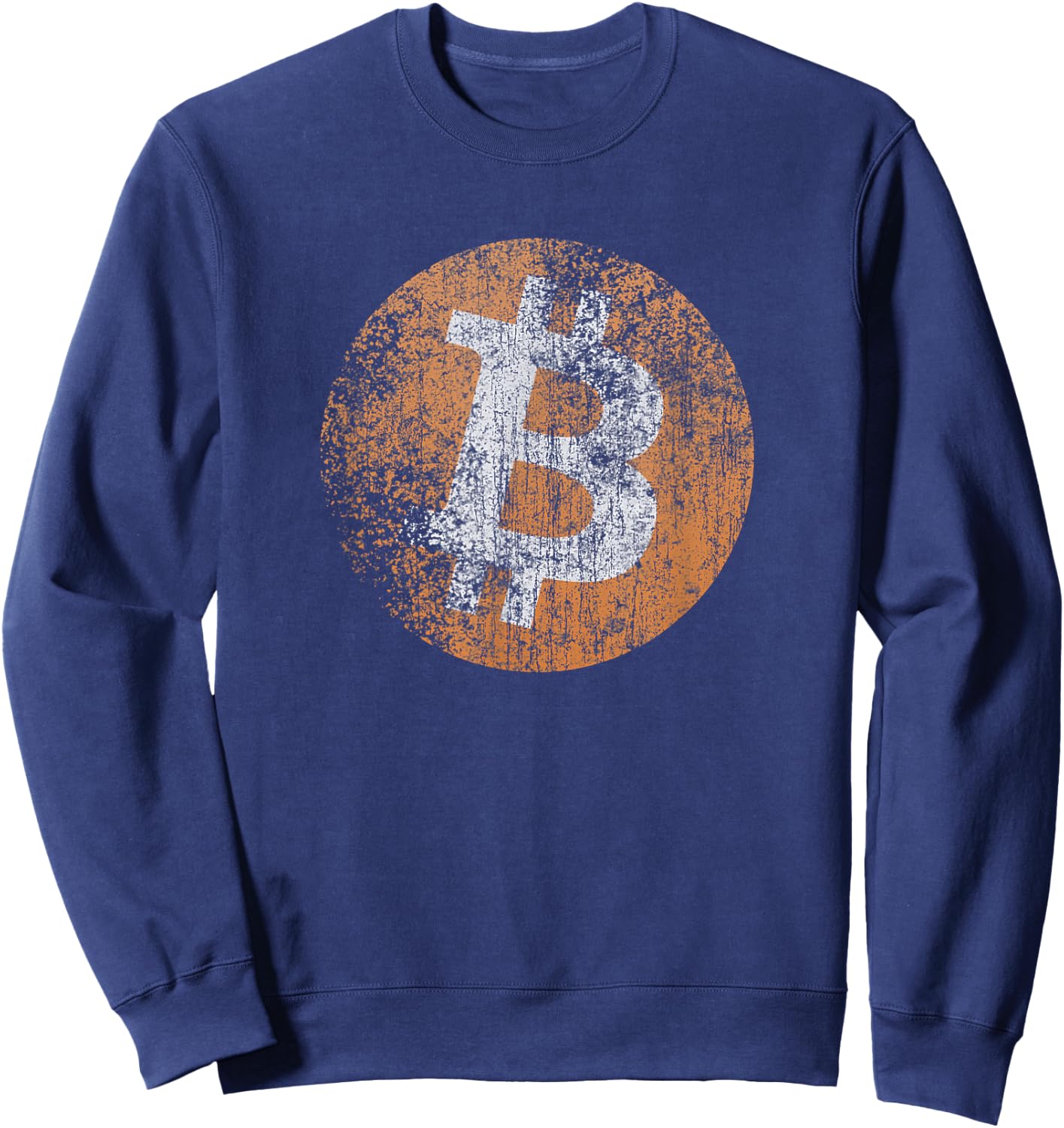Vintage Distressed Bitcoin Logo Design, Retro Crypto, Money Sweatshirt - Sweatshirt | Navy