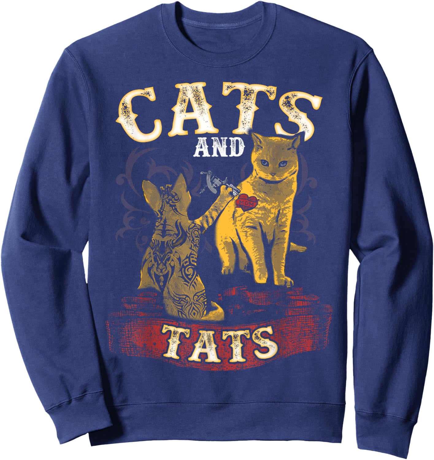 Cats And Tats - Funny Inked Cat Owner Tattoo Lover Men Women Girls Kids Sweatshirt - Sweatshirt | Navy