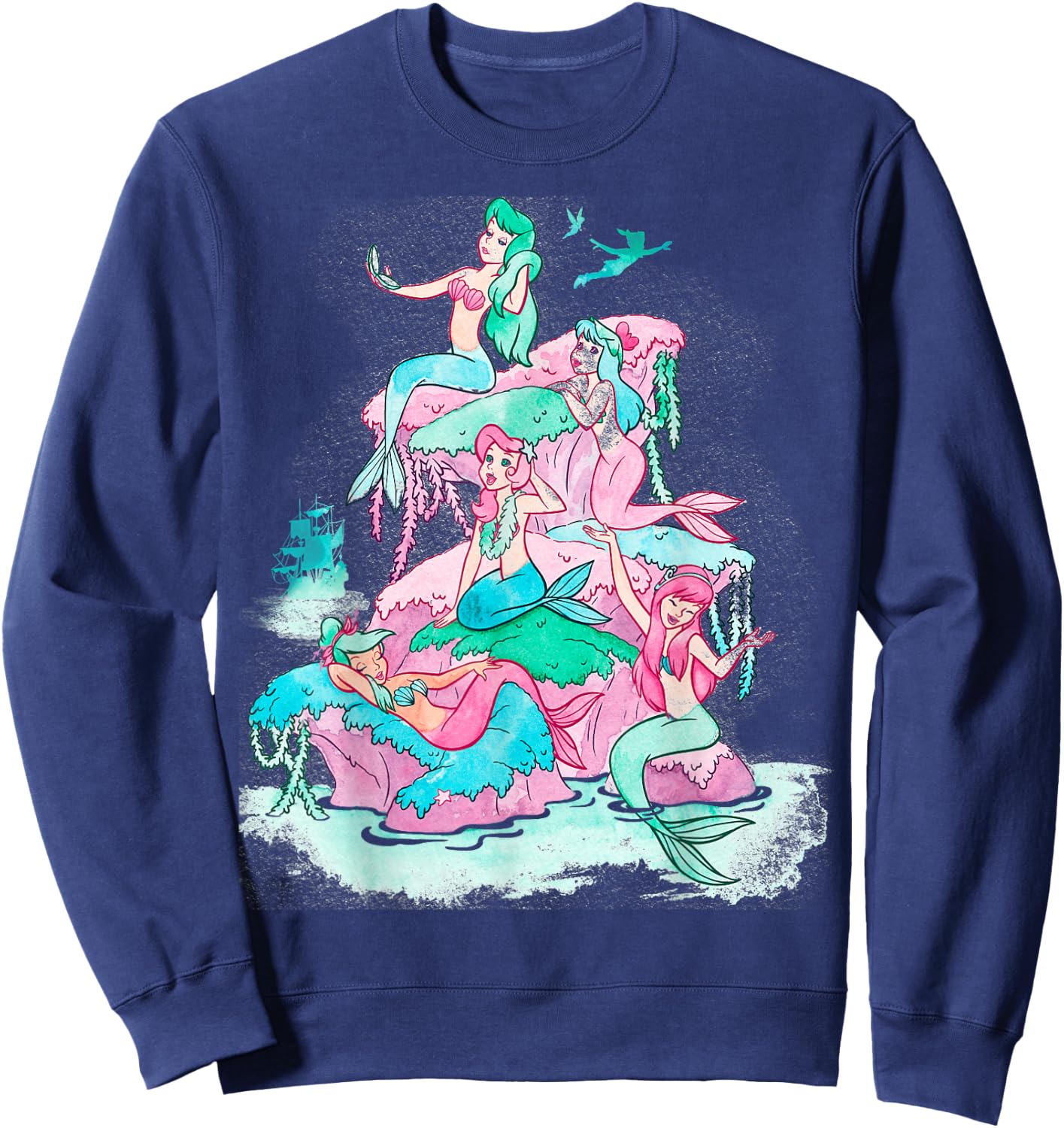 Disney Peter Pan Mermaids Watercolor Retro Graphic Sweatshirt - Sweatshirt | Navy