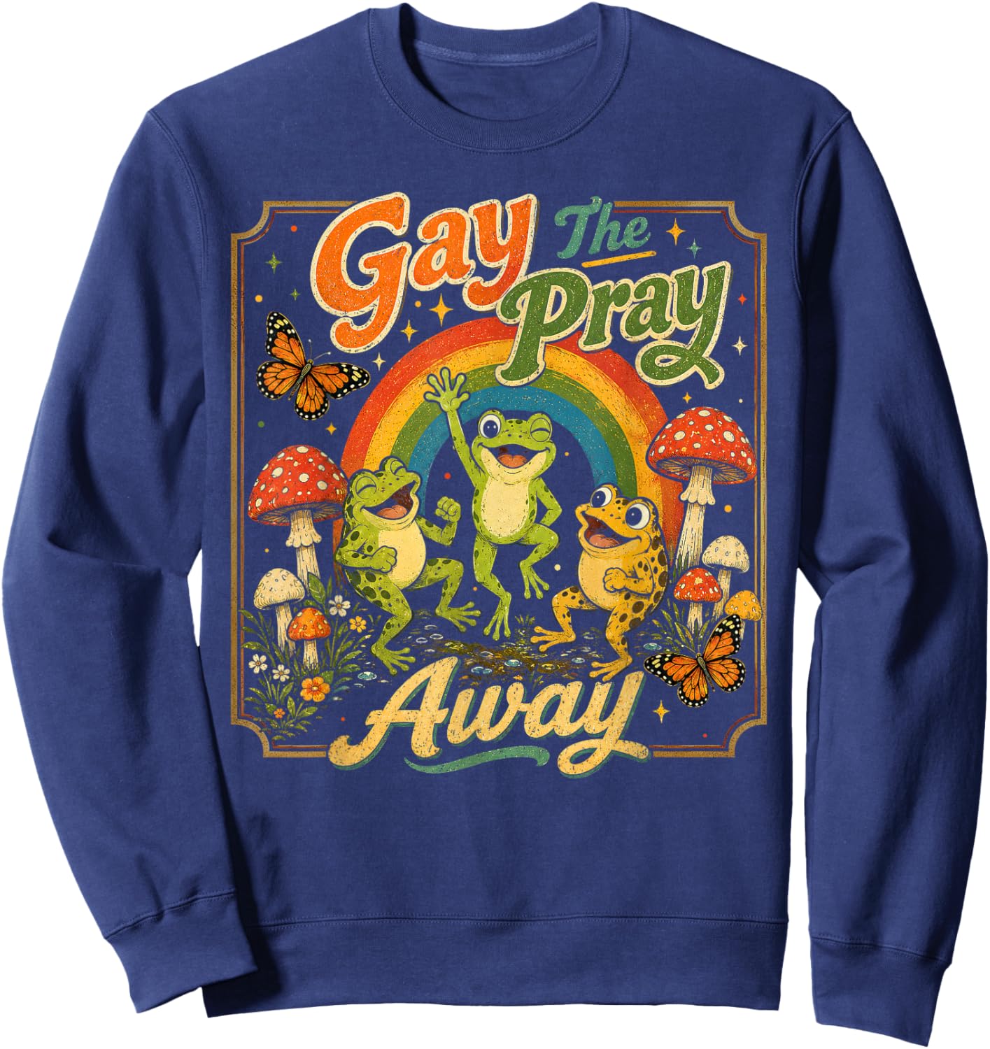 Retro Rainbow Frog Pride Humor Graphics LGBTQ Pride Month Sweatshirt - Sweatshirt | Navy