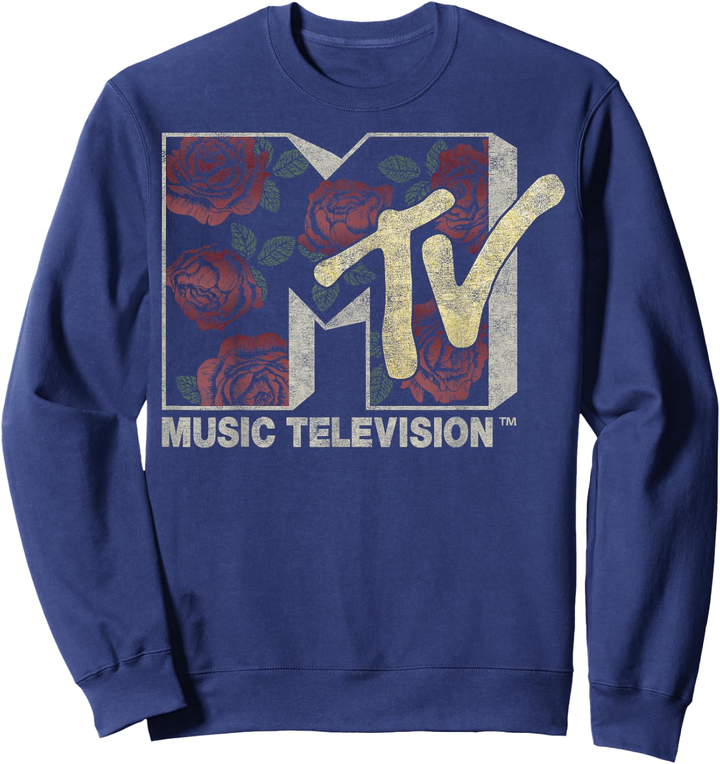 MTV Rose Floral Music Television Logo Sweatshirt - Sweatshirt | Navy