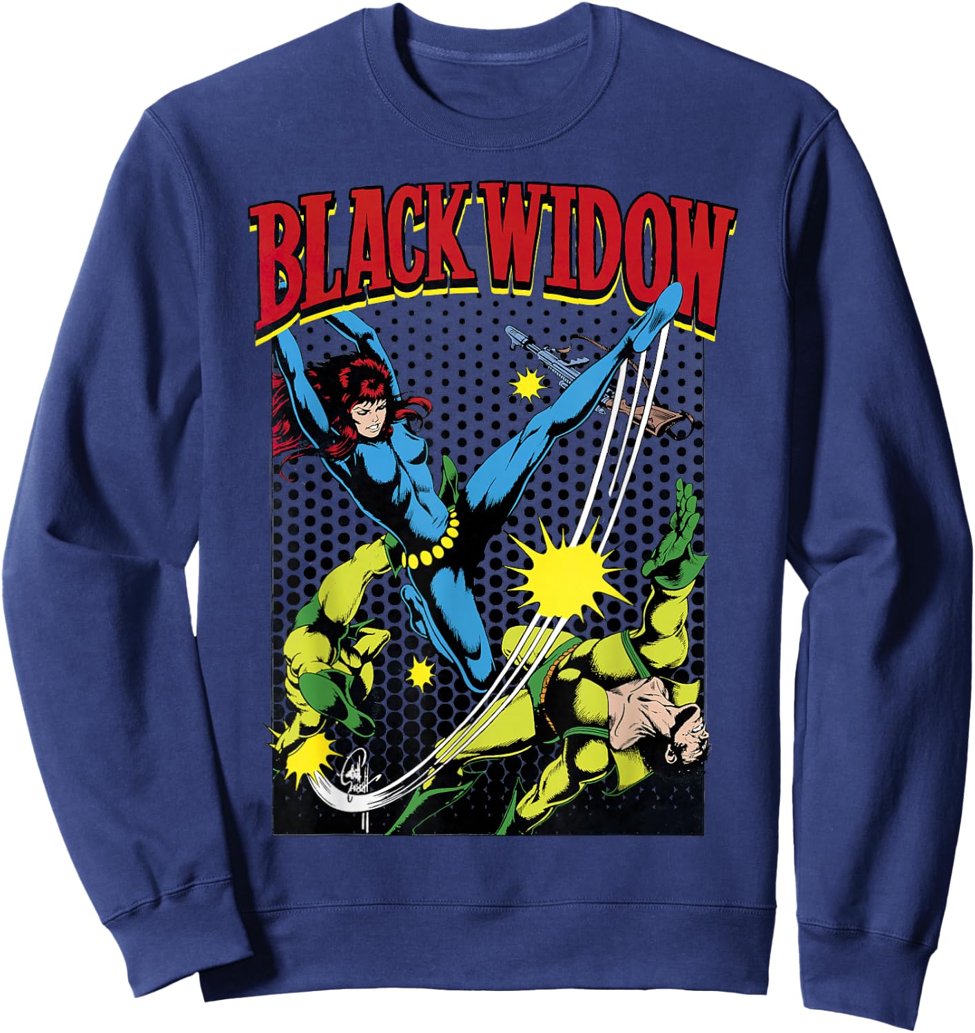 Marvel Black Widow Classic Retro Comic Swing Graphic Sweatshirt - Sweatshirt | Navy
