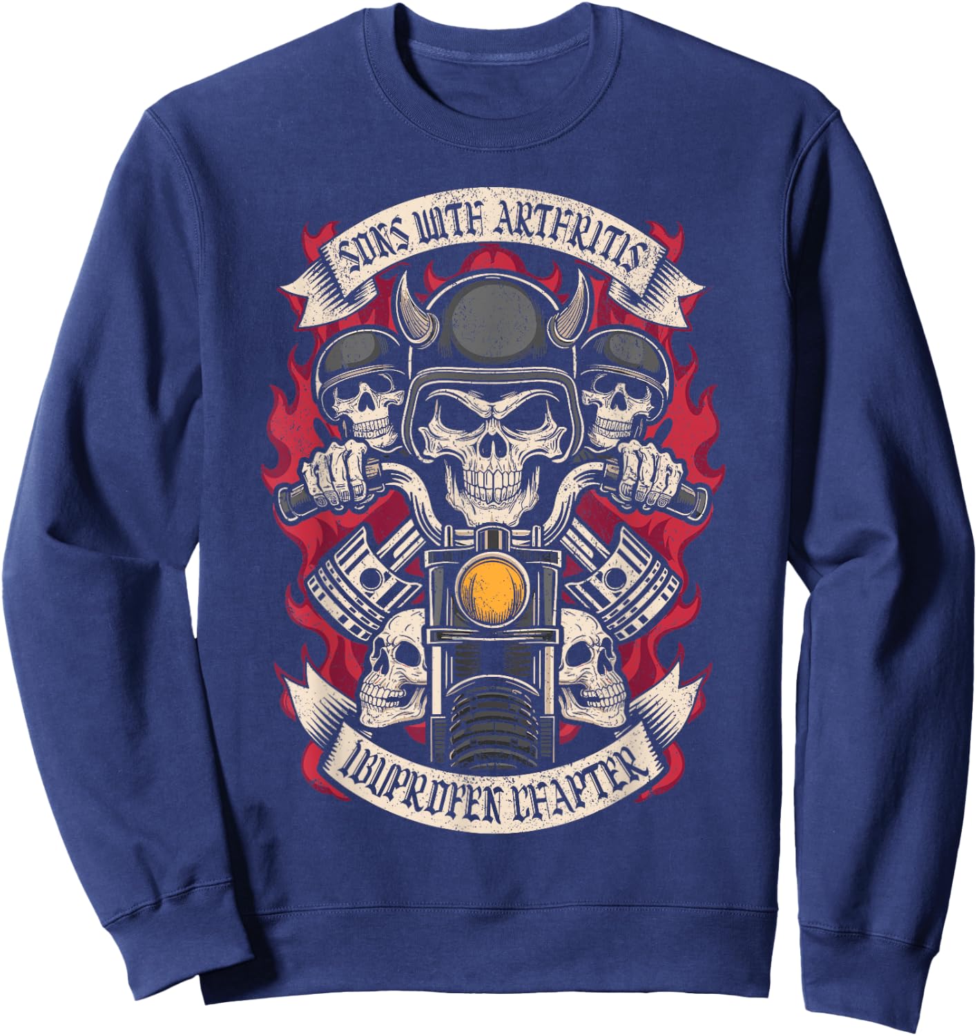 Sons with Arthritis Ibuprofen Chapter Skulls Motorcycle Men Sweatshirt - Sweatshirt | Navy