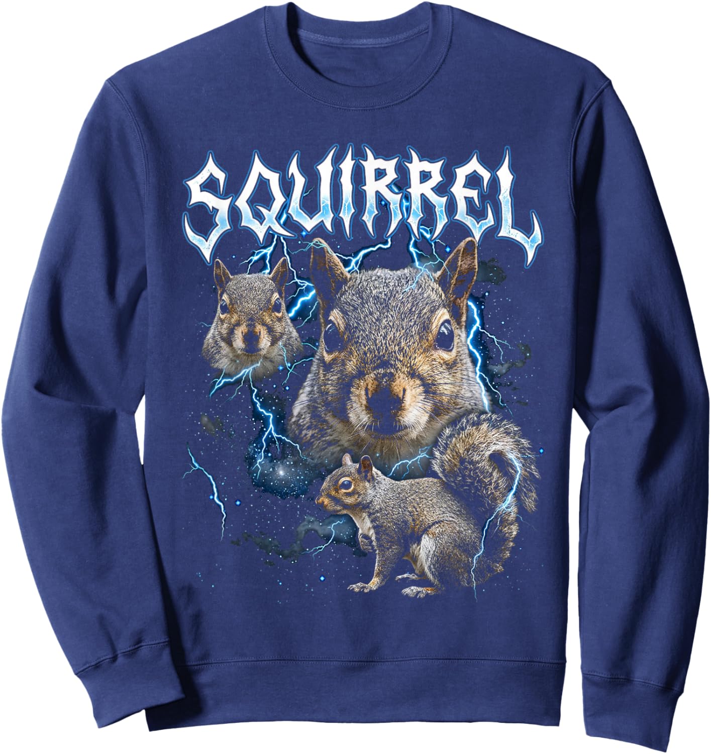 Squirrel Vintage 90s Heavy Metal Retro Squirrel Animal Lover Sweatshirt - Sweatshirt | Navy