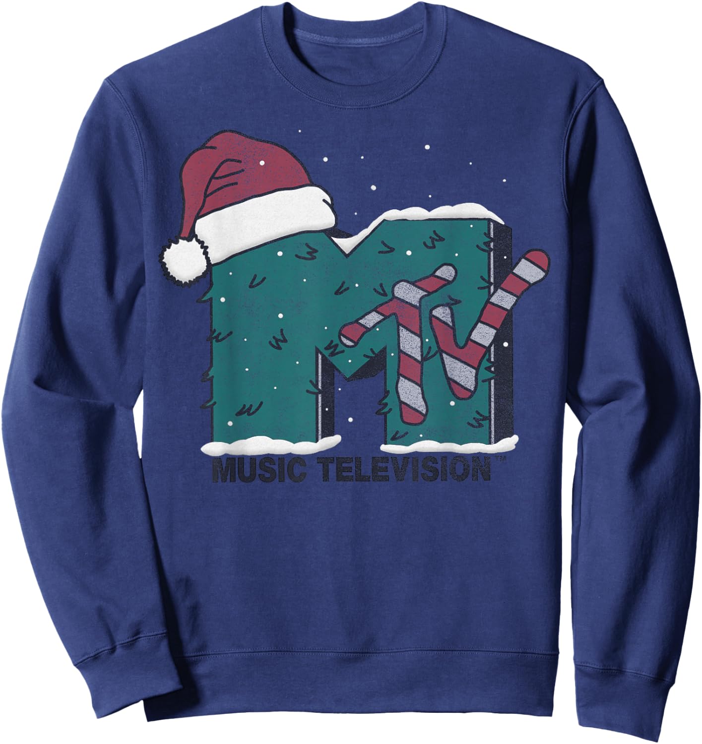 MTV Music Television Candy Cane Christmas Sweatshirt - Sweatshirt | Navy