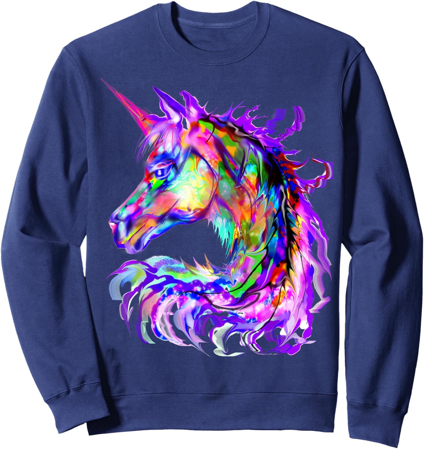 Purple Unicorn Gift Colorful Psychedelic kawaii Trippy alt Sweatshirt - Sweatshirt | Navy
