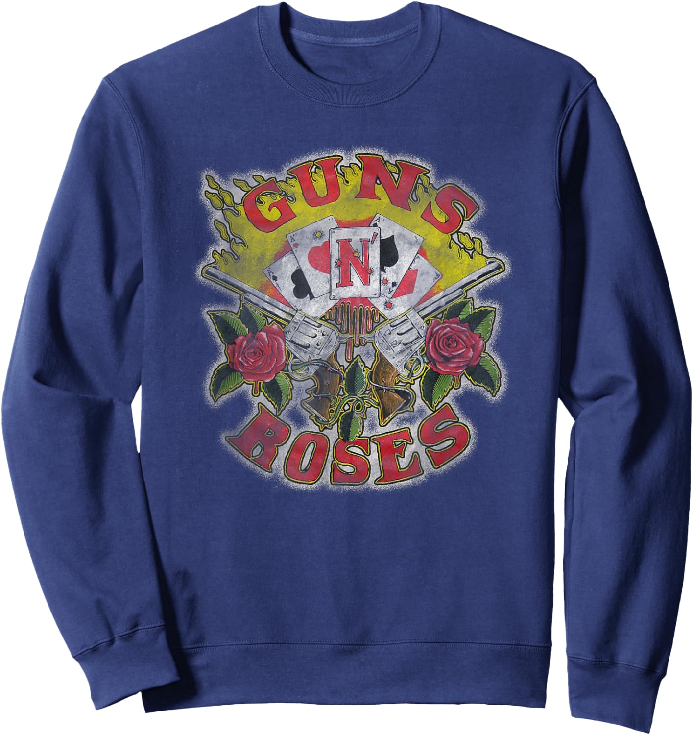 Guns N' Roses Official Cards Distress Small Sweatshirt - Sweatshirt | Navy