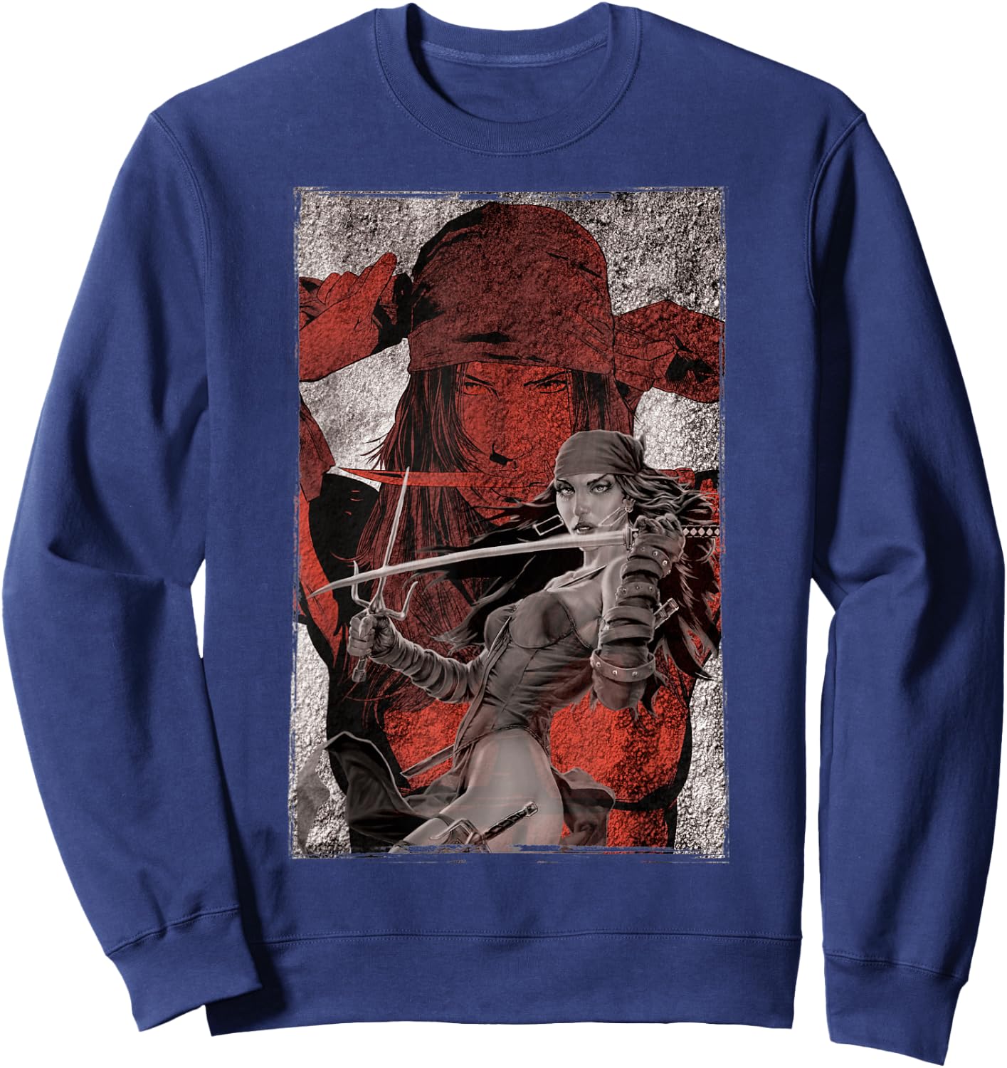 Marvel Elektra Double-Exposed Redness Grungy Sweatshirt - Sweatshirt | Navy