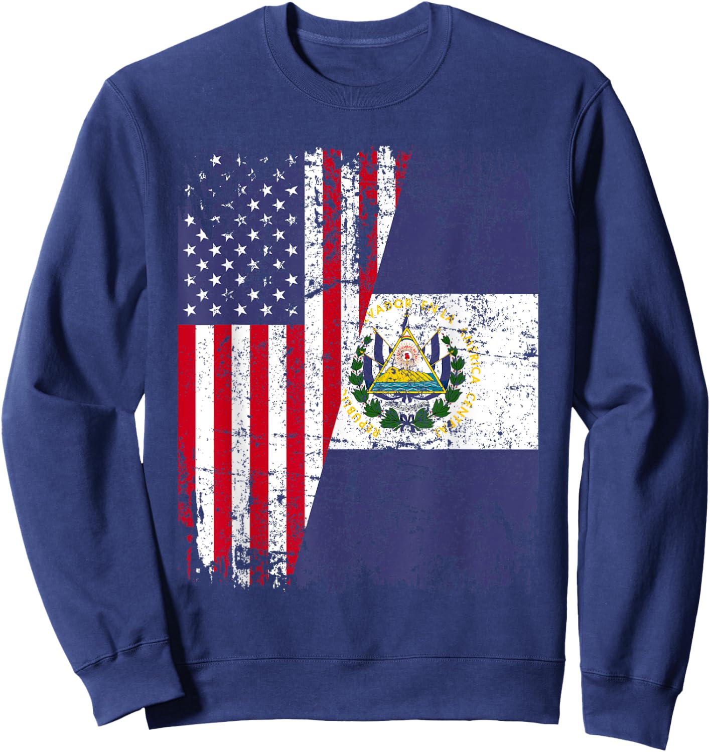 SALVADORAN ROOTS | Half American Flag | EL SALVADOR Women Kids Men Sweatshirt - Sweatshirt | Navy