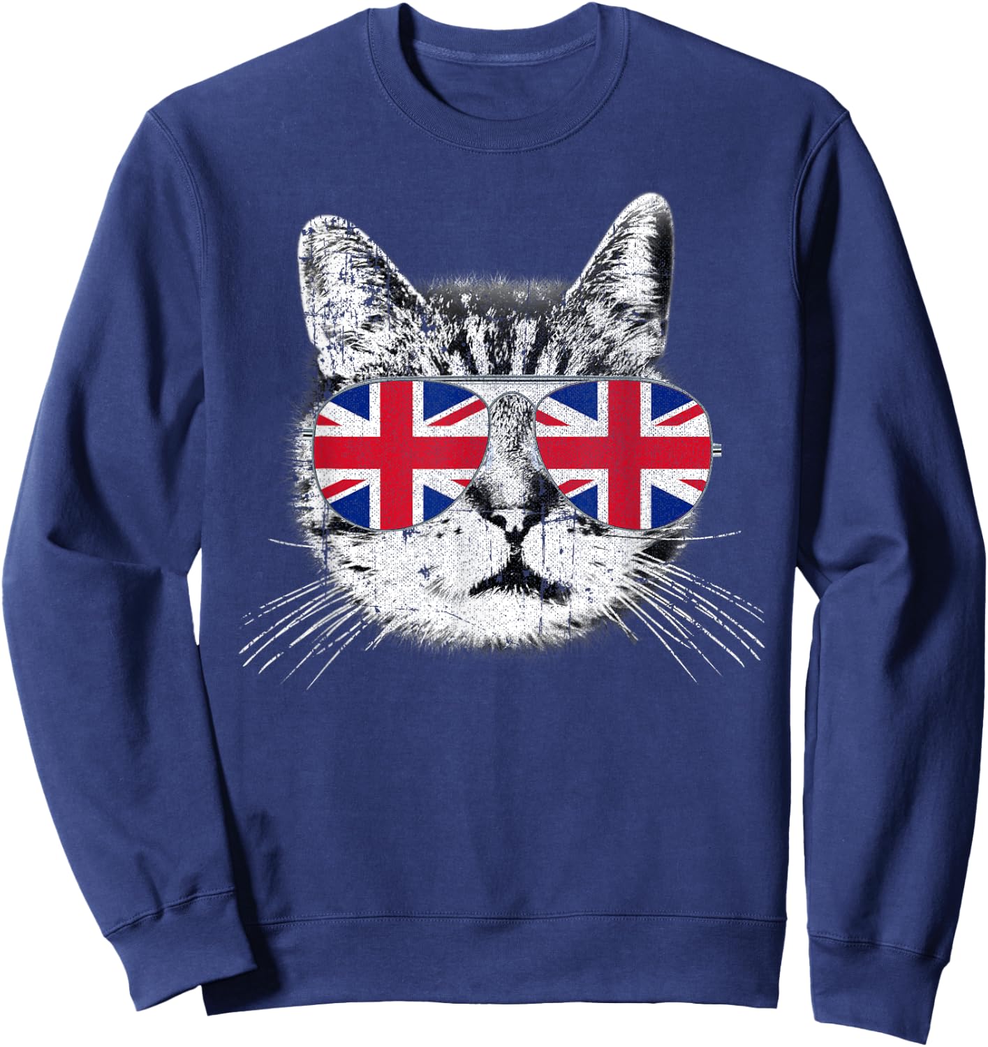 UK Union Jack Flag English England Cat Lover Pride British Men Women Kids Sweatshirt - Sweatshirt | Navy