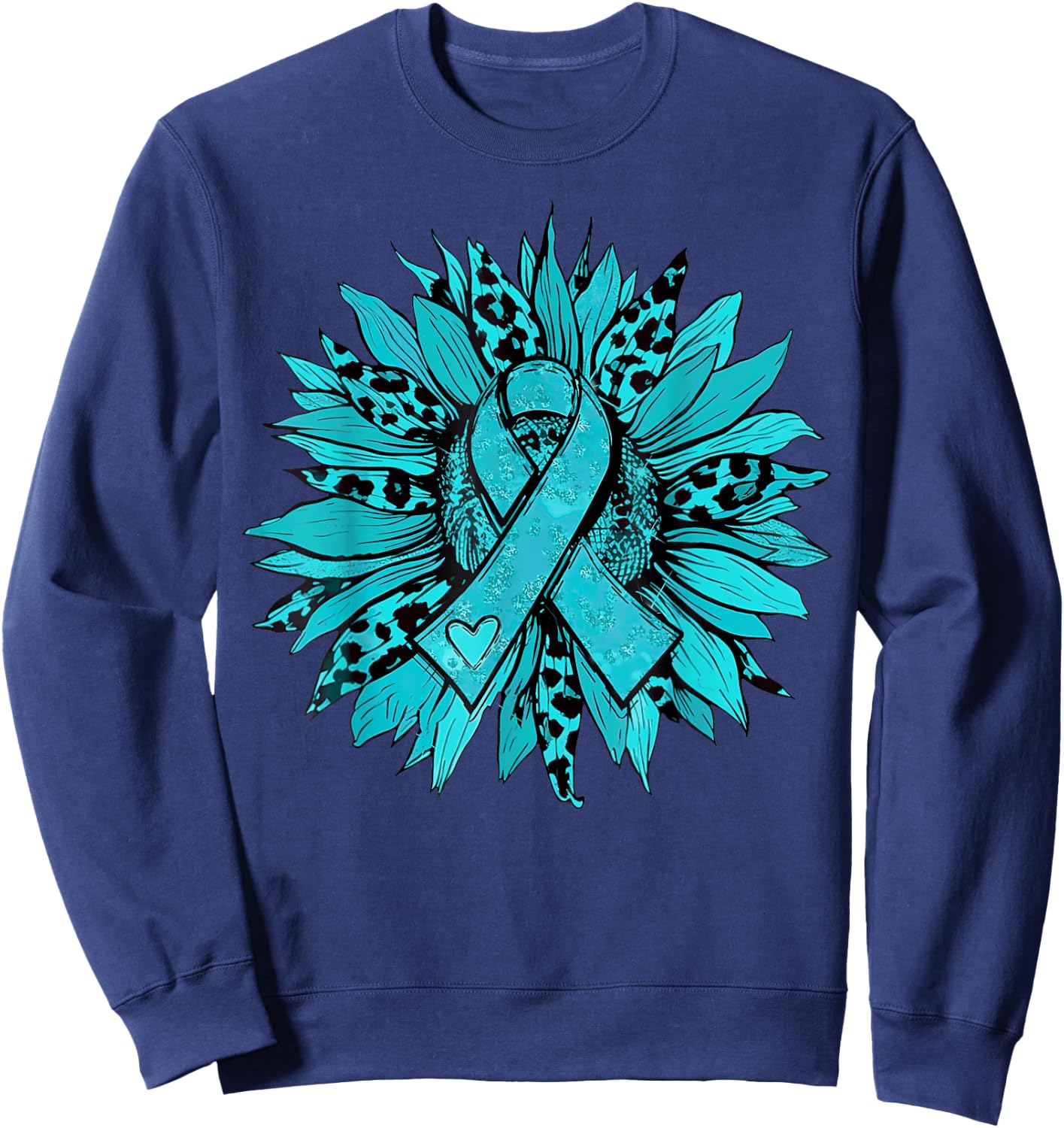 Sunflower Teal Cervical Cancer Awareness Women Girls Warrior Sweatshirt - Sweatshirt | Navy