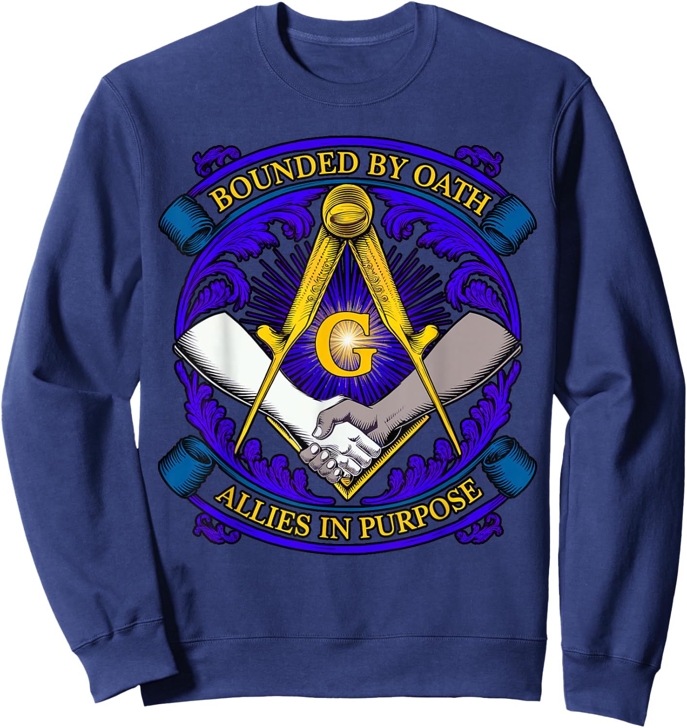 Masonic symbol with "Allies in Purpose" oath, freemason S&C Sweatshirt - Sweatshirt | Navy
