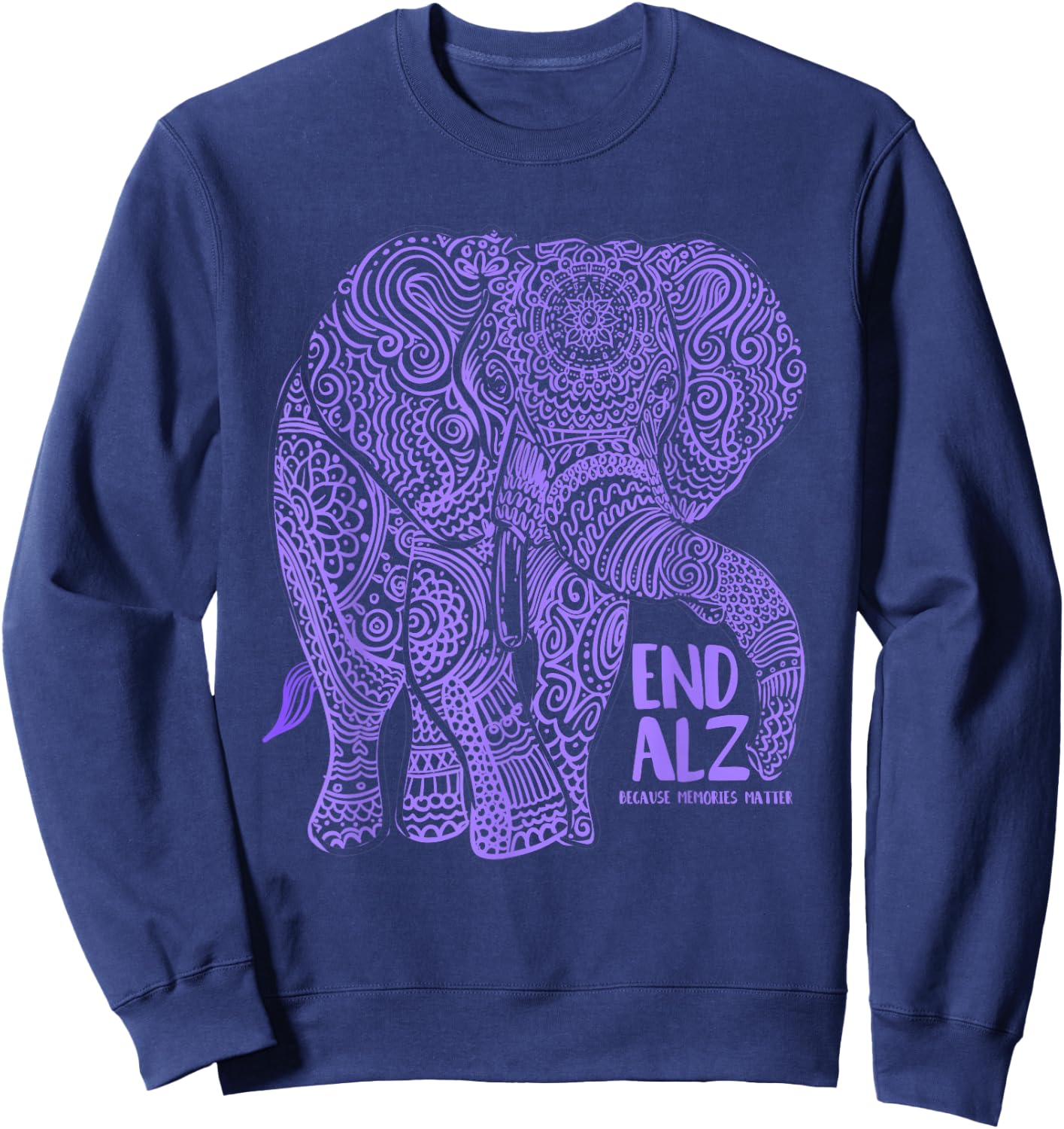 Purple Elephant Alzheimer Awareness Apparel & Gifts, END ALZ Small Sweatshirt - Sweatshirt | Navy