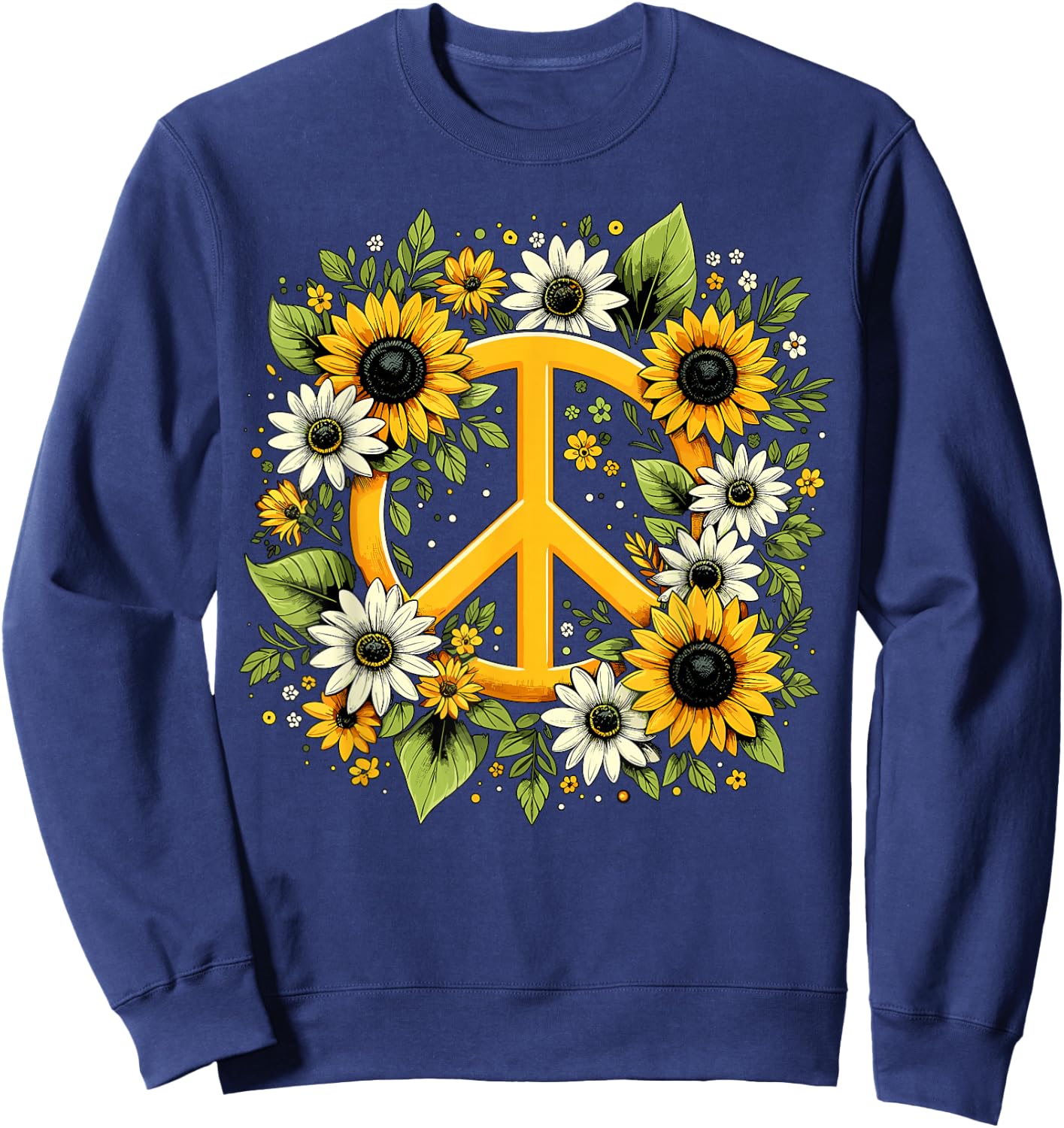 Hippie Peace Sign Flower Sunflower Hippie Sweatshirt - Sweatshirt | Navy