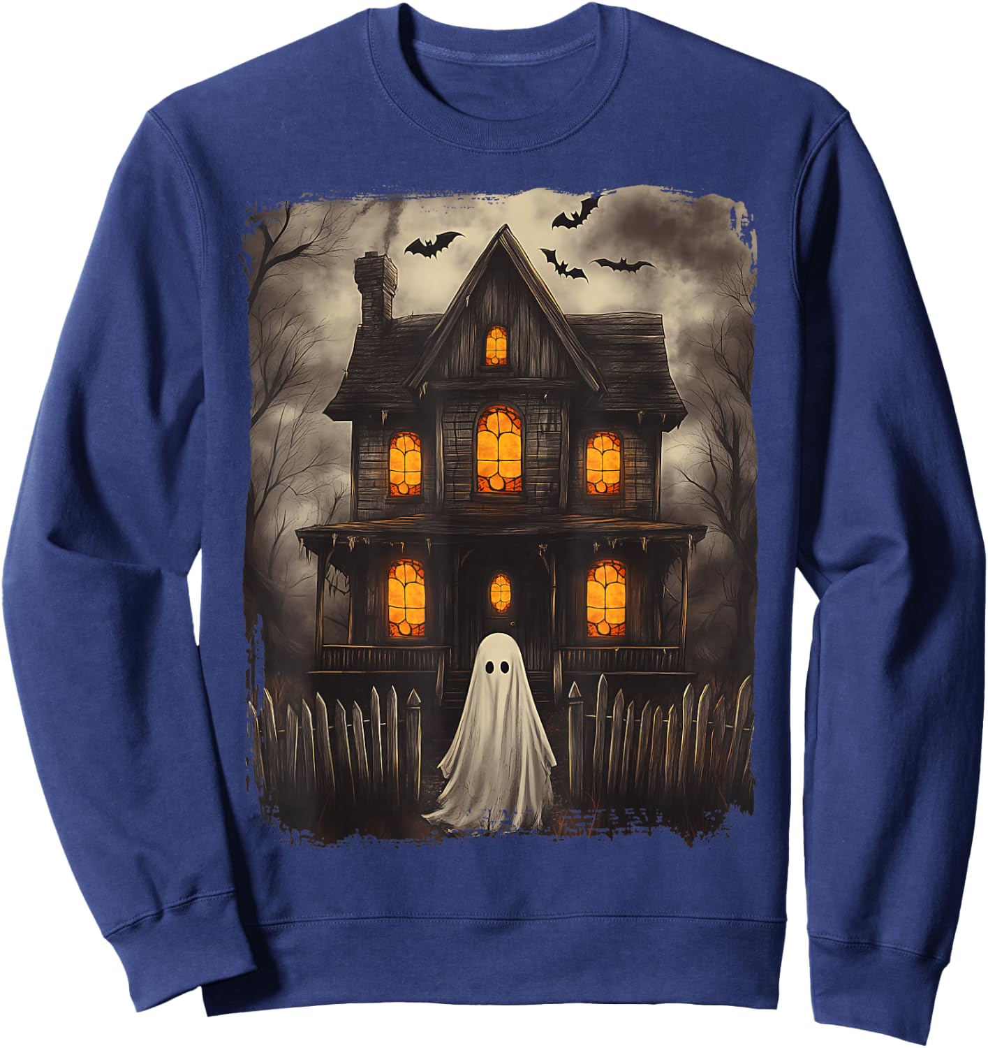 Vintage Ghost Haunted House Scary Halloween Costume Spooky Sweatshirt - Sweatshirt | Navy
