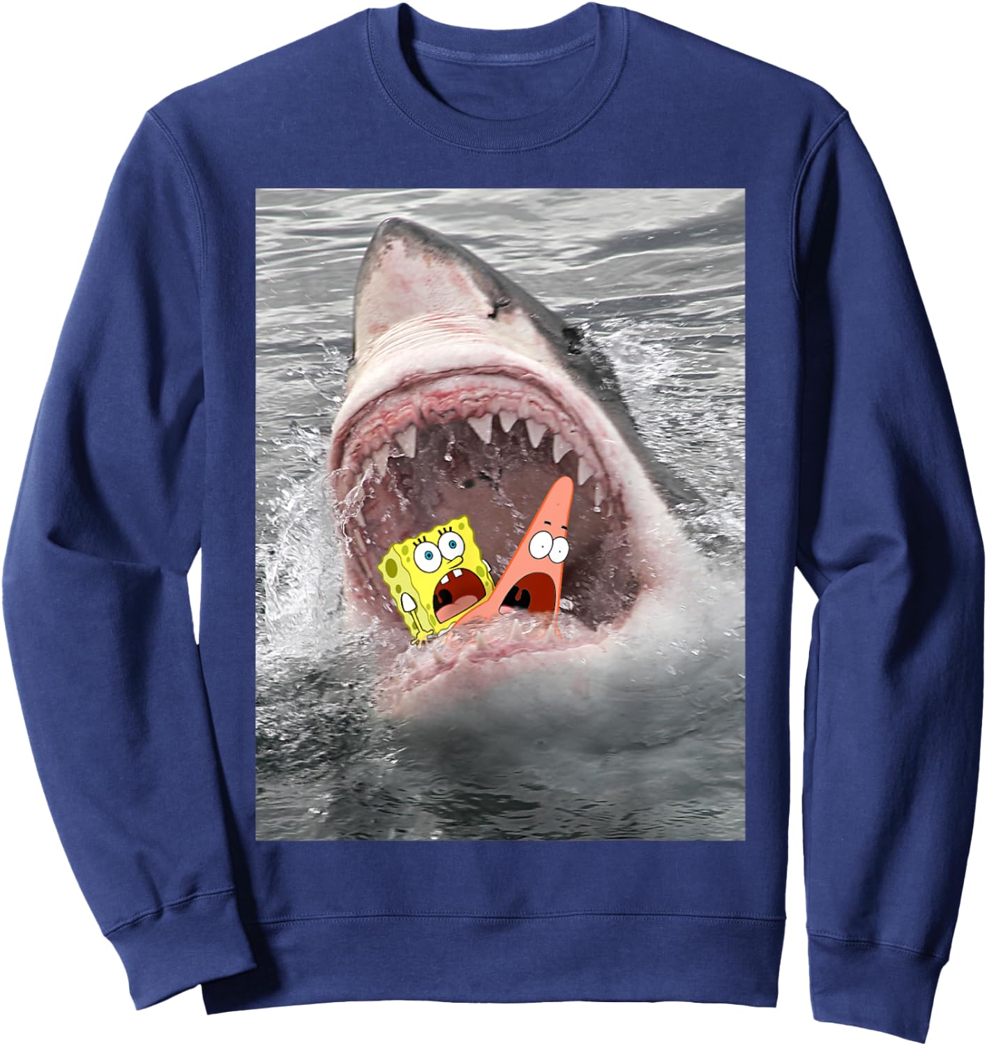 Spongebob SquarePants Shark Attack Humorous Sweatshirt - Sweatshirt | Navy